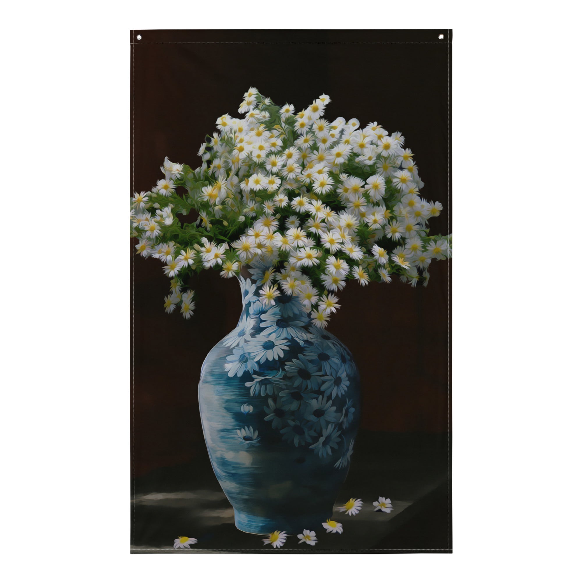 White Yellow Flower Still Life Painting Flag Tapestry-0