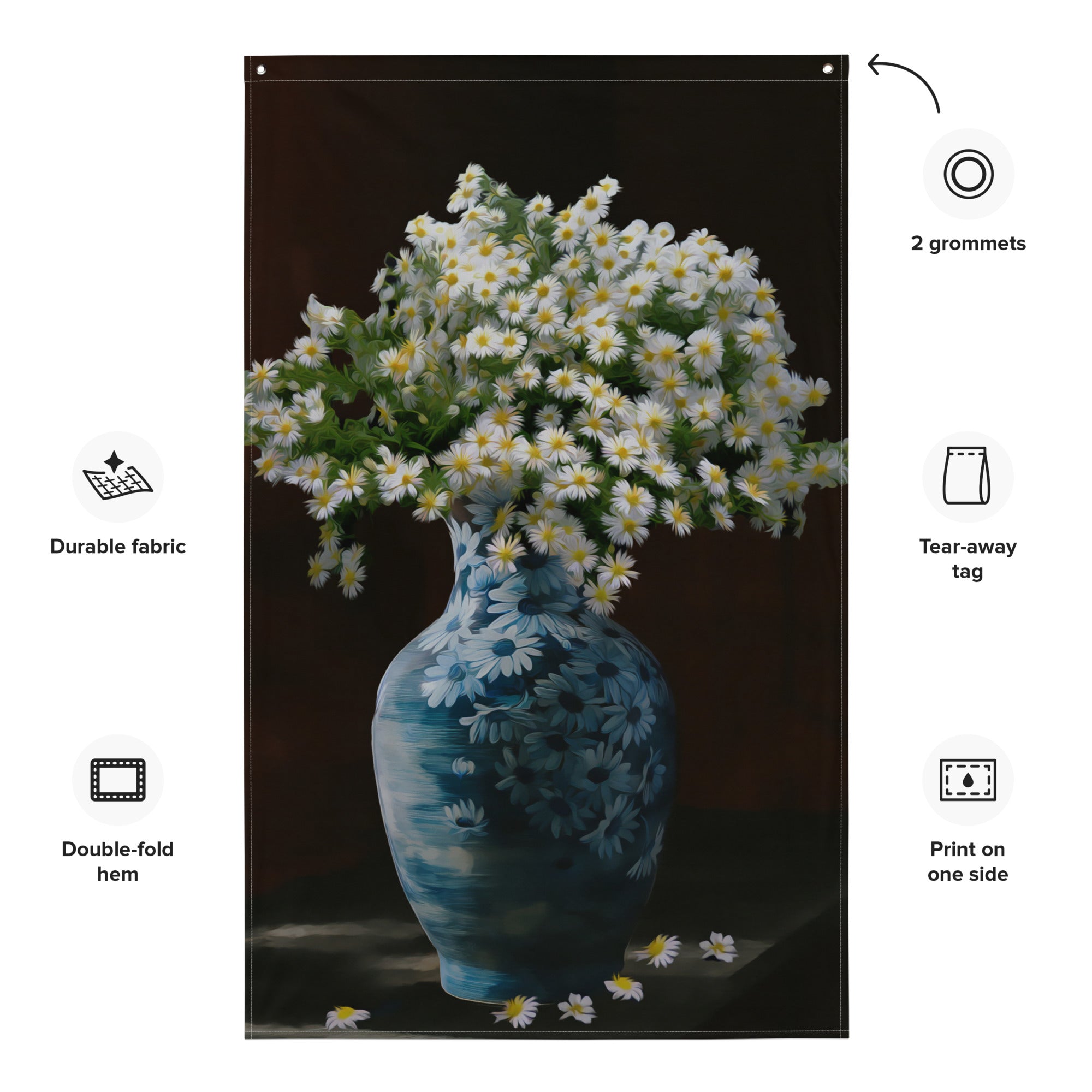 White Yellow Flower Still Life Painting Flag Tapestry-1