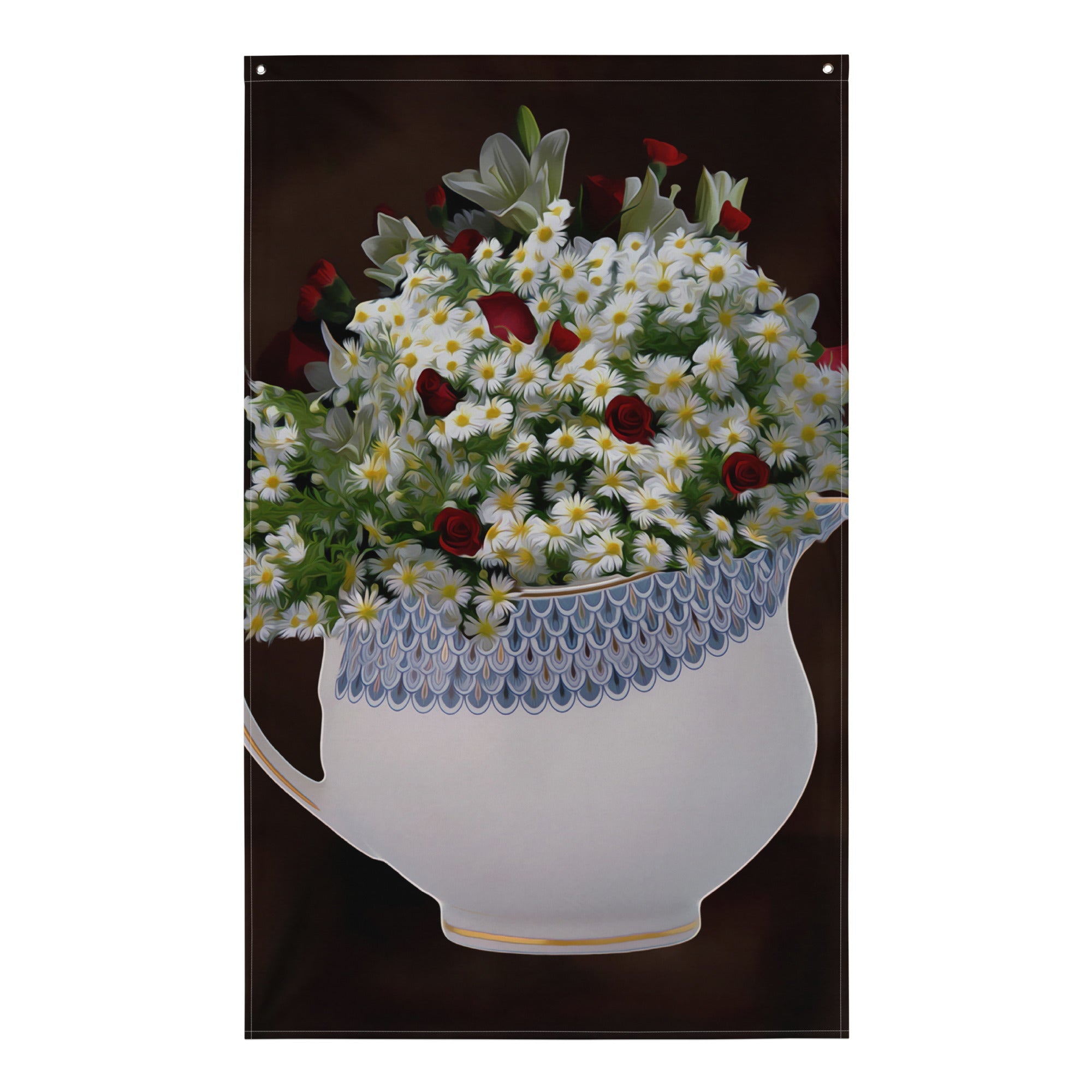 White Yellow Flowers  Painting Flag Tapestry-0