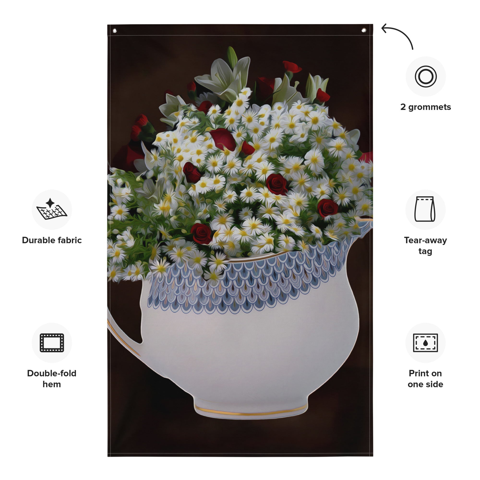 White Yellow Flowers  Painting Flag Tapestry-1