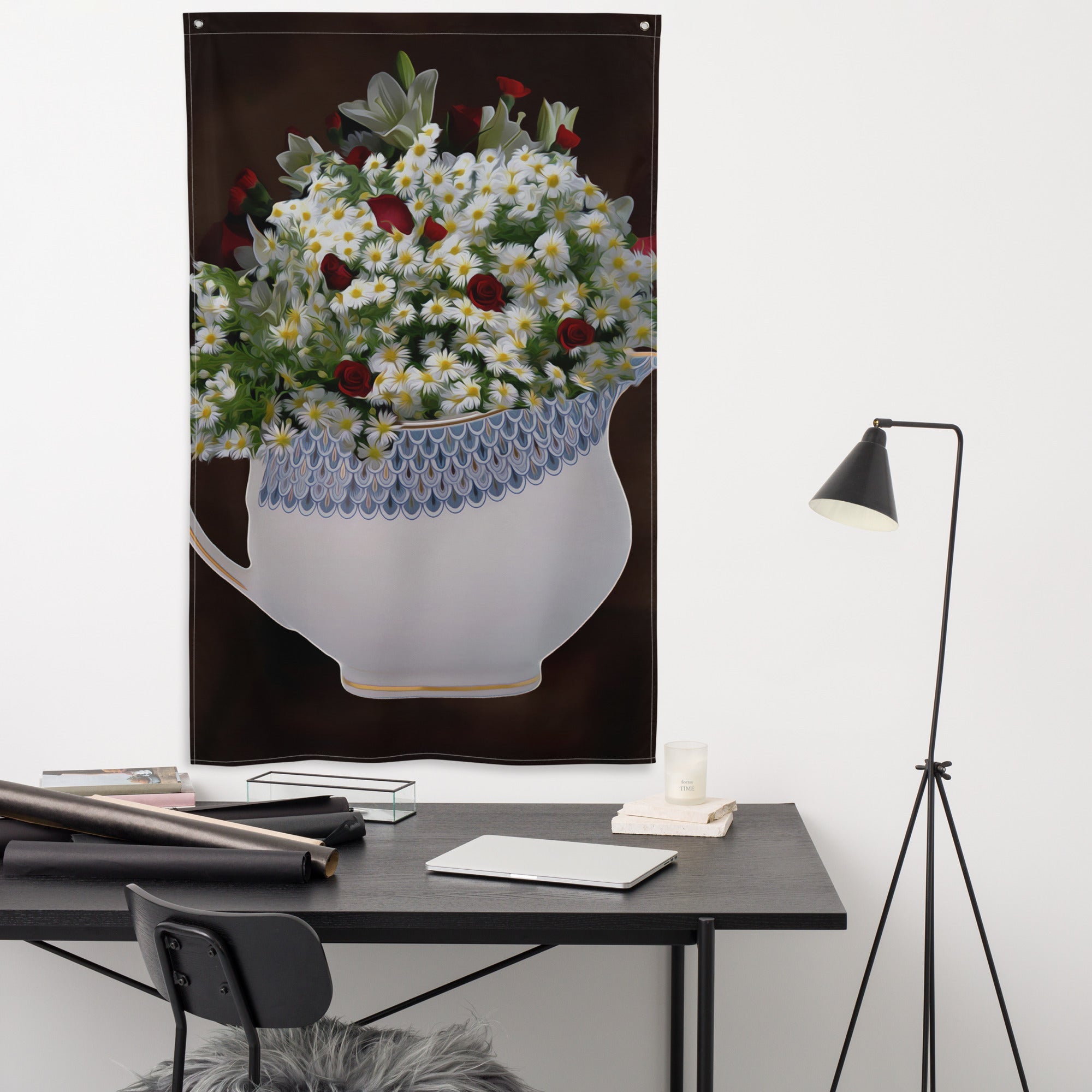 White Yellow Flowers  Painting Flag Tapestry-3