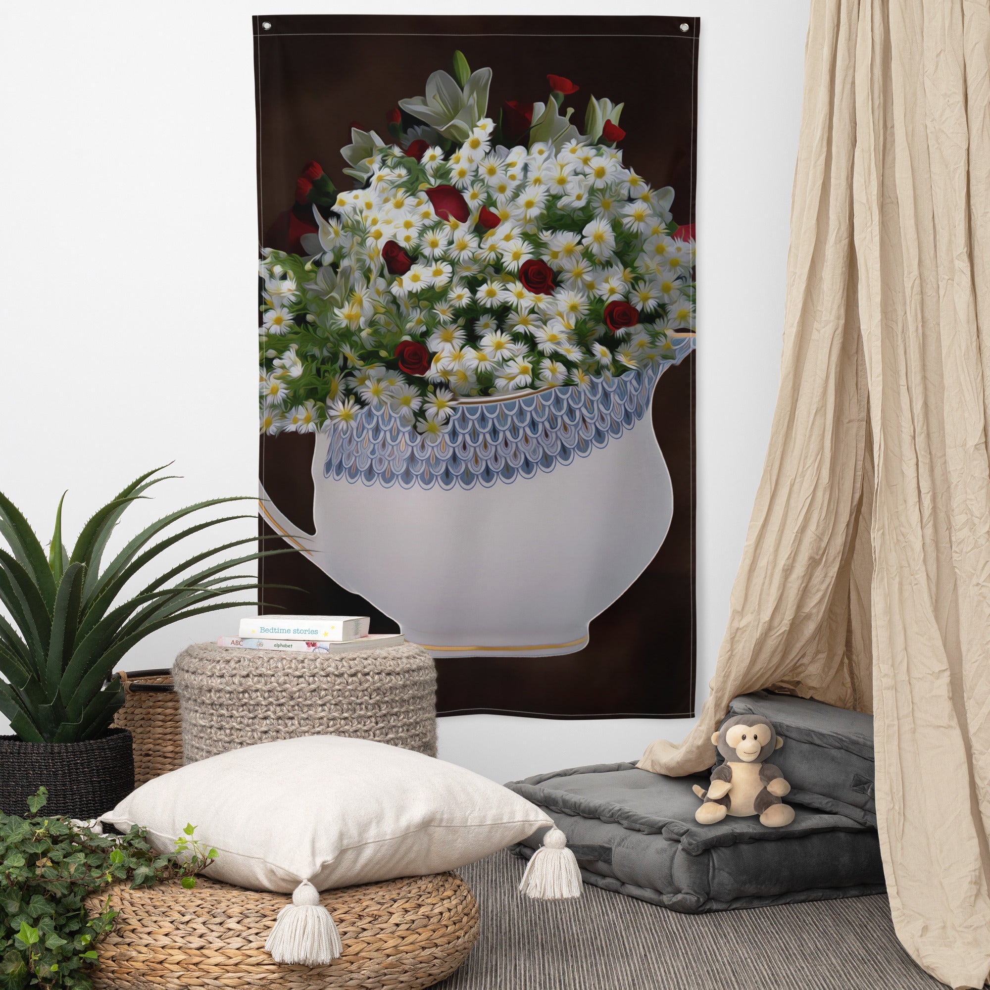 White Yellow Flowers  Painting Flag Tapestry-4