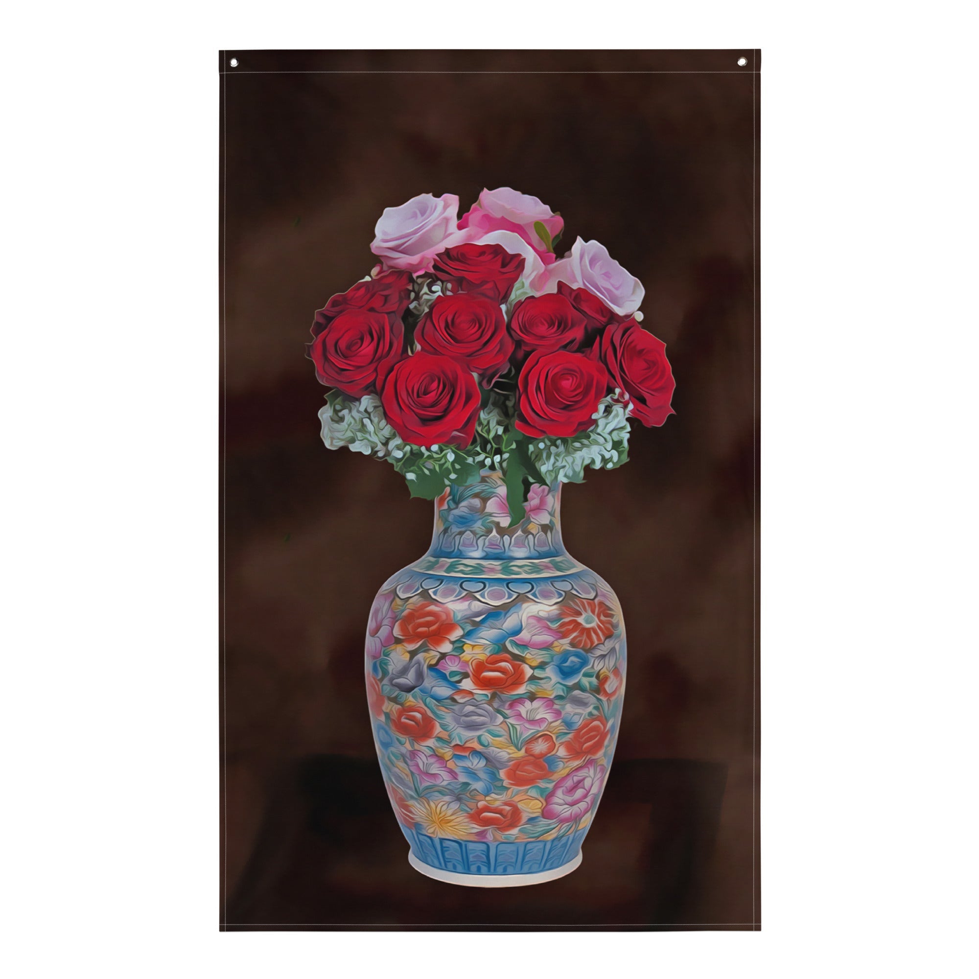 Pink & Red Rose Painting Flag Tapestry-0