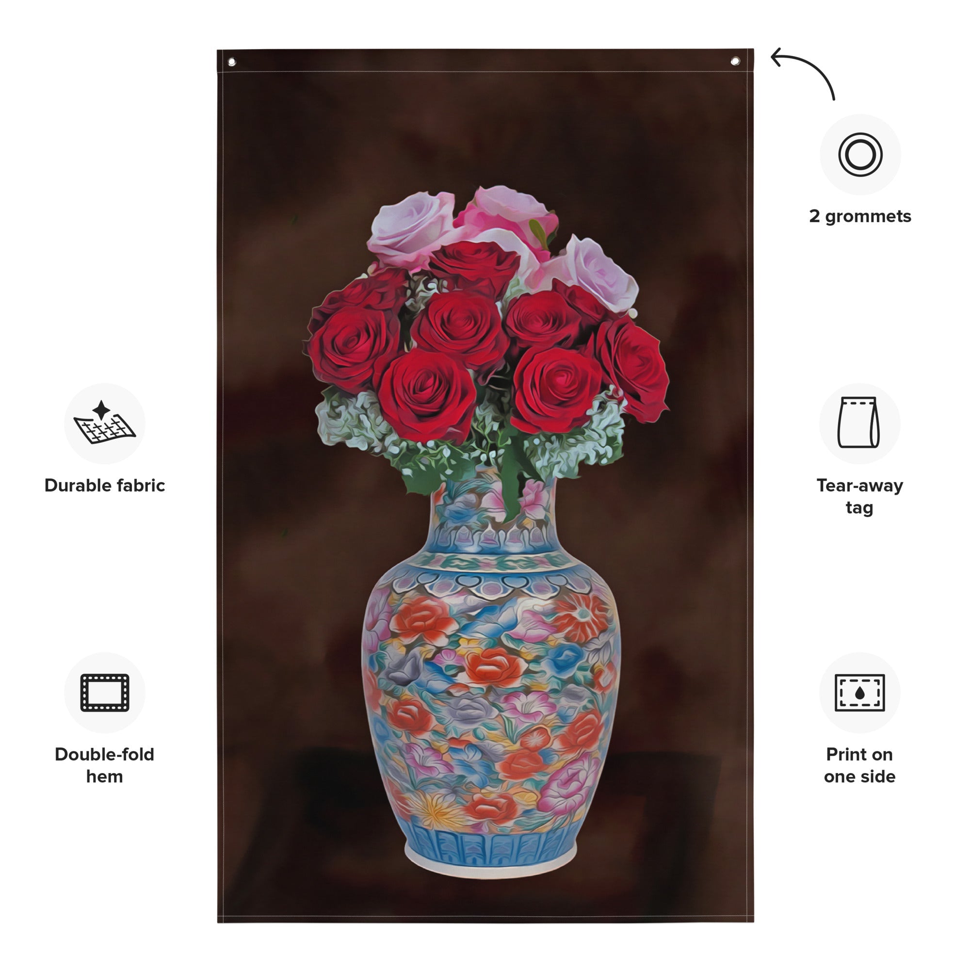 Pink & Red Rose Painting Flag Tapestry-1