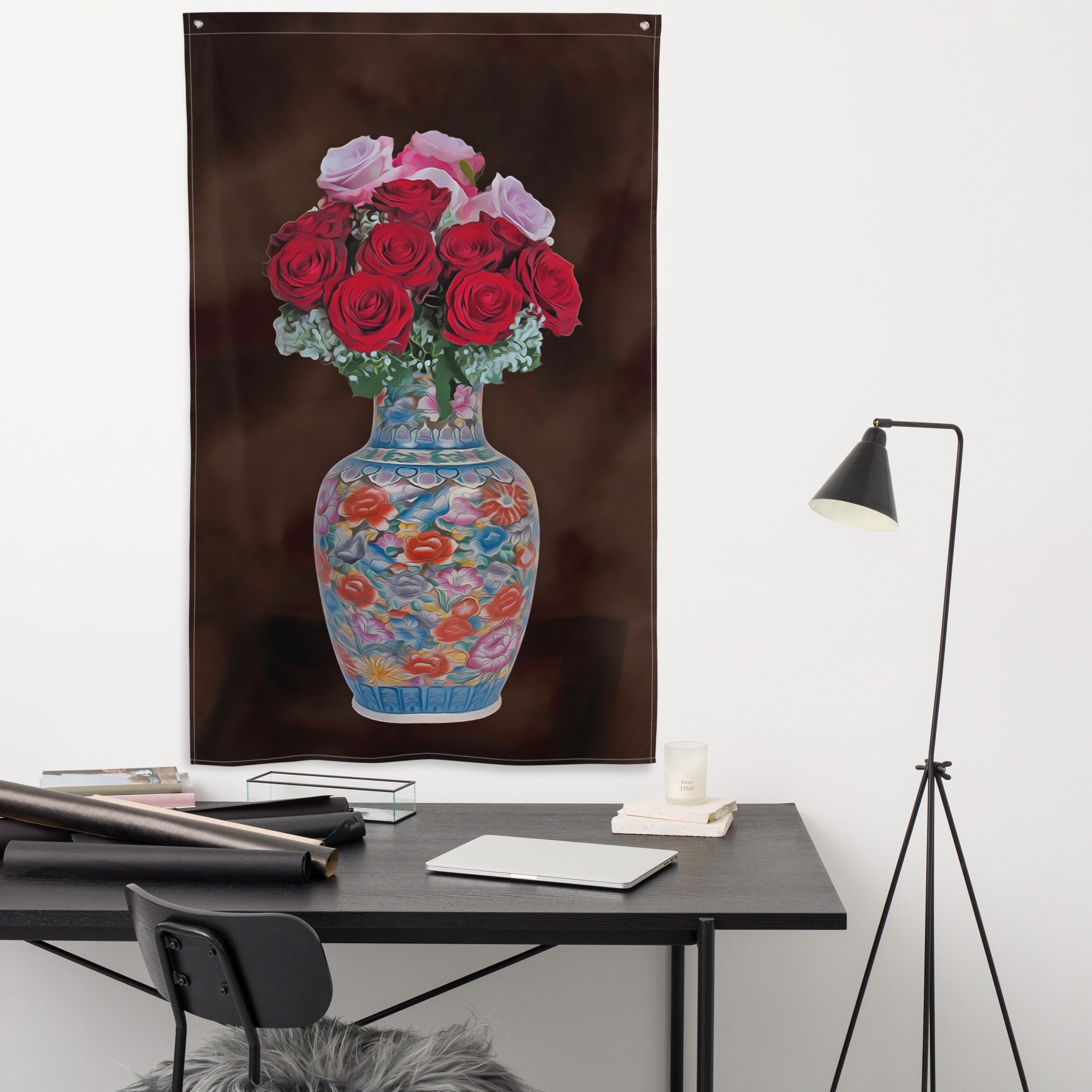 Pink & Red Rose Painting Flag Tapestry-3