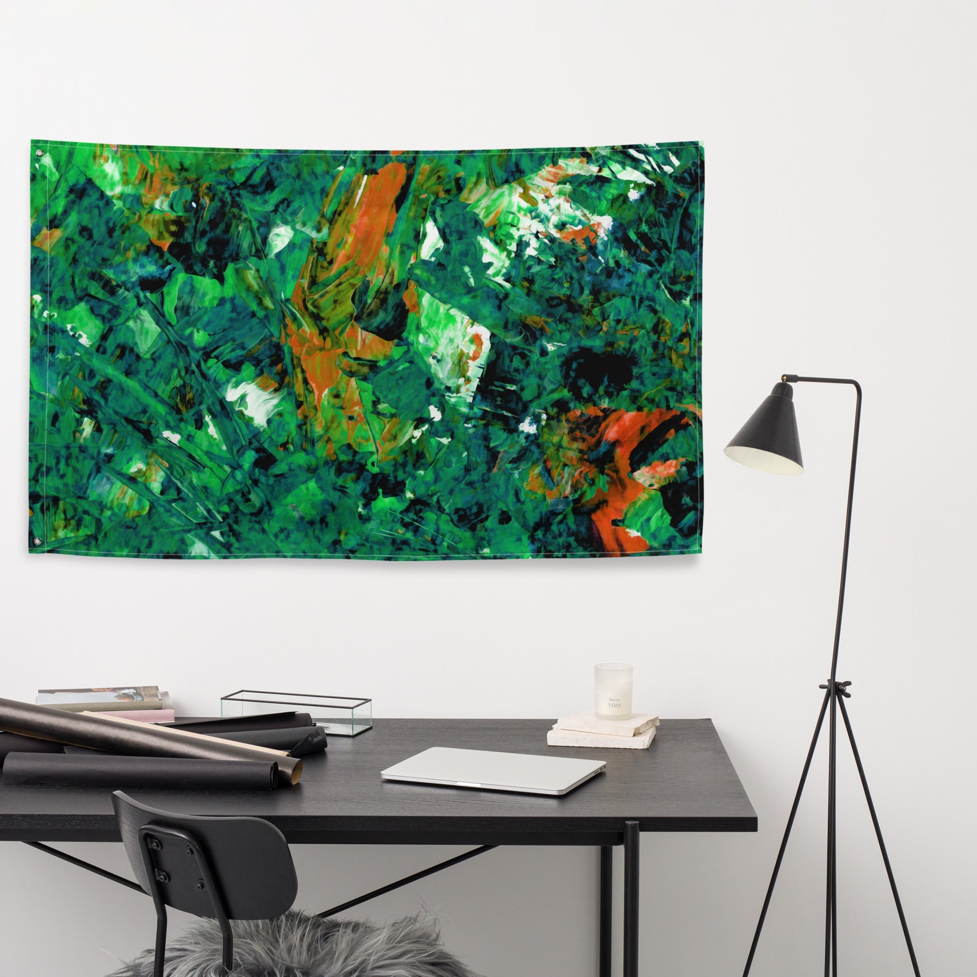 Abstract Green Painting Flag Tapestry-3