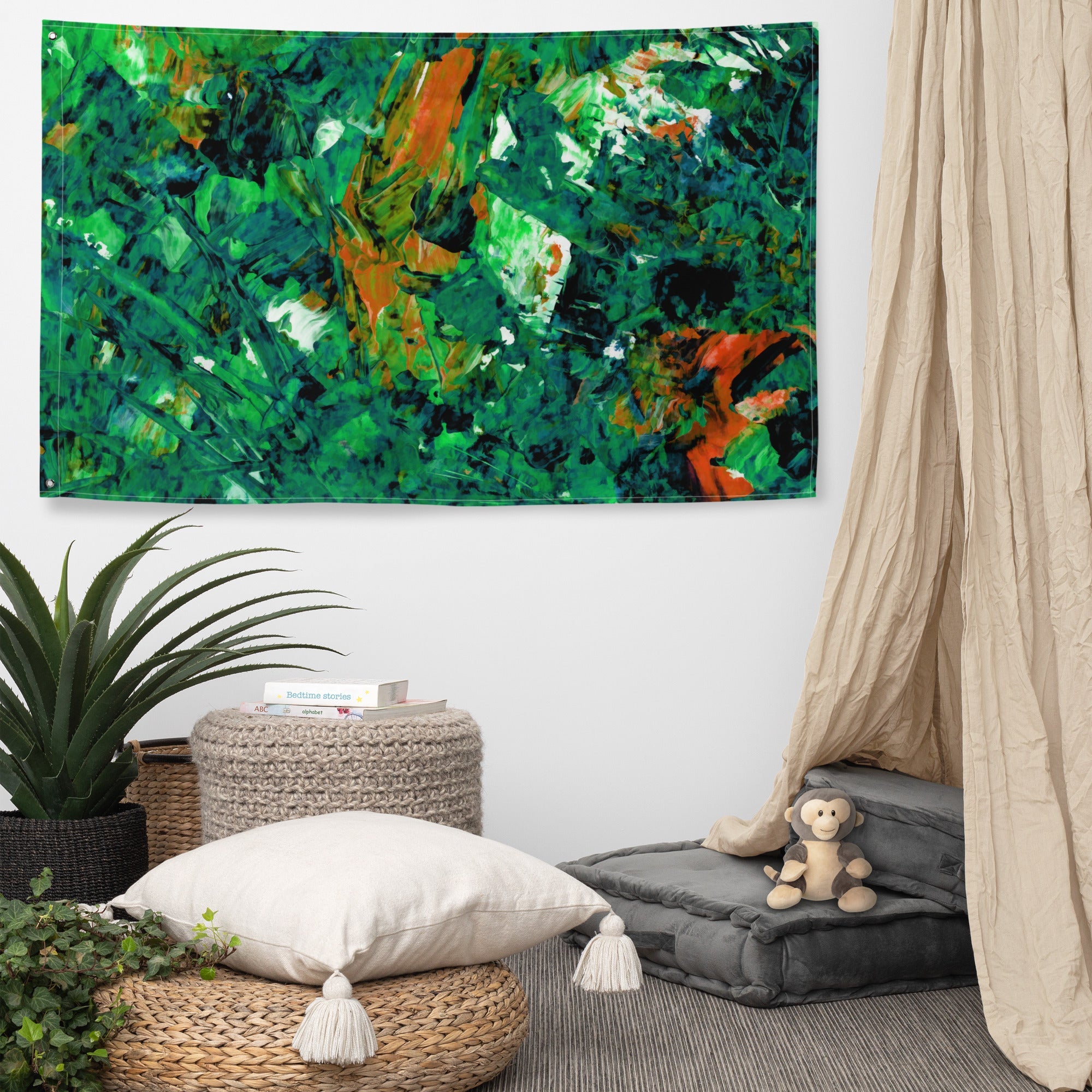 Abstract Green Painting Flag Tapestry-4