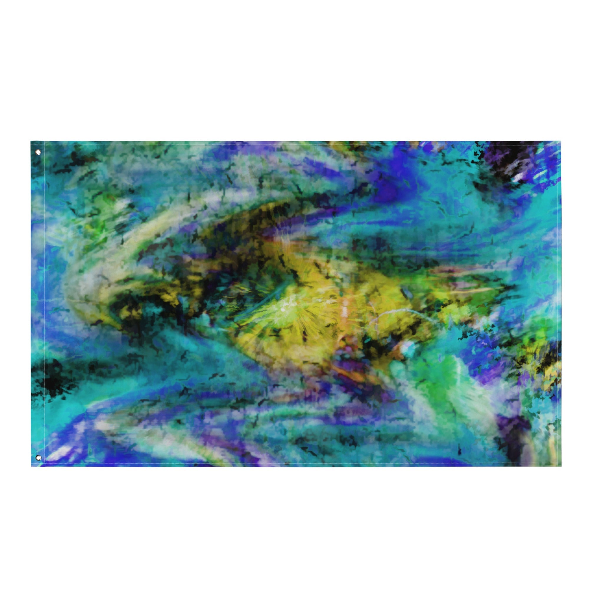 Yellow Blue Abstract Painting Flag Tapestry-0