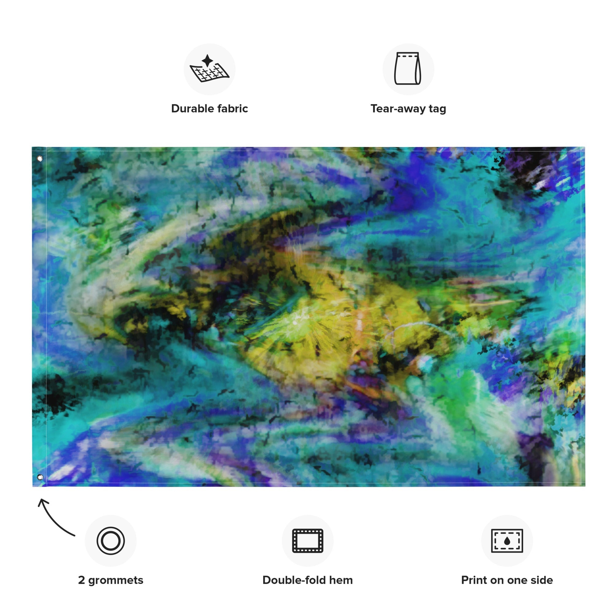 Yellow Blue Abstract Painting Flag Tapestry-1