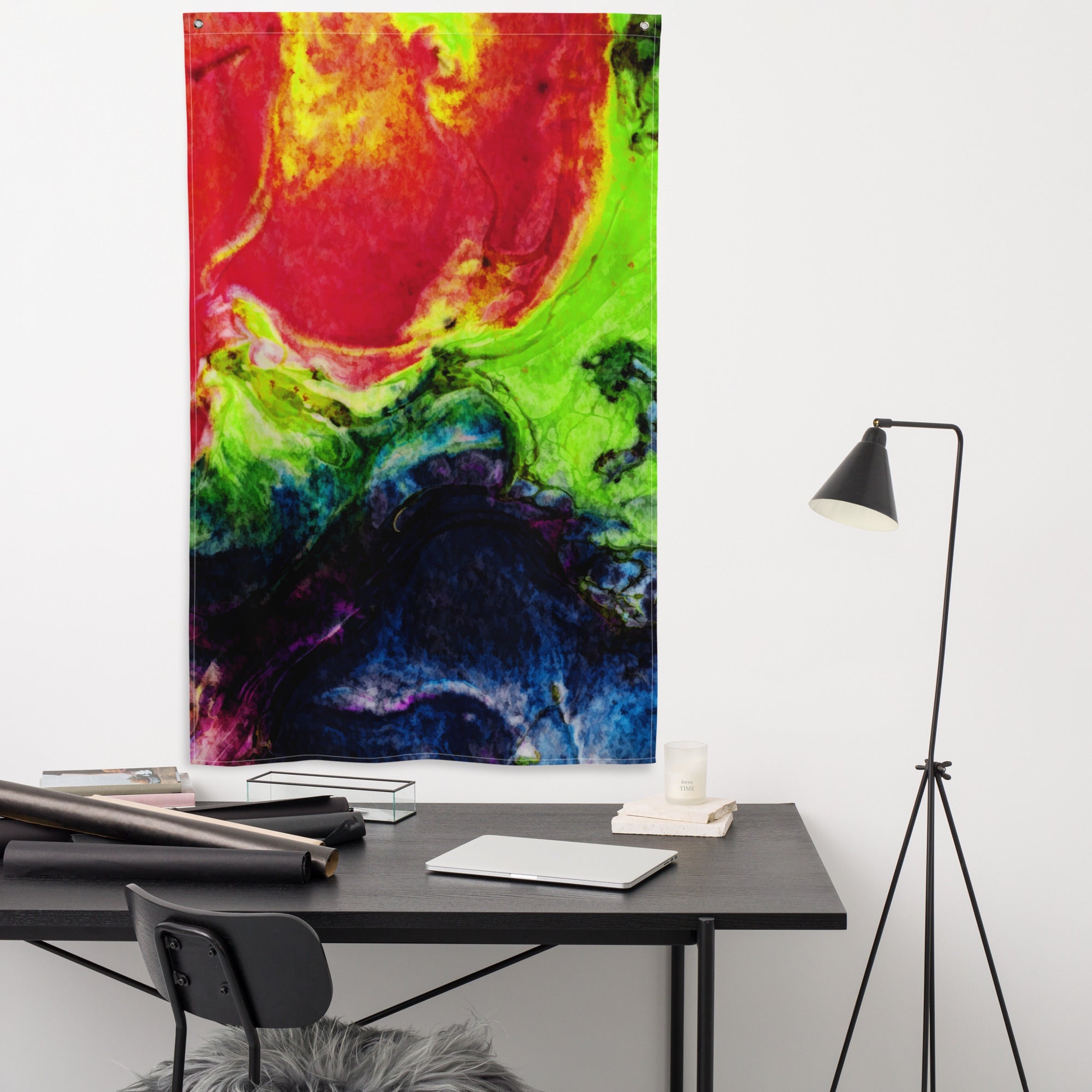 Green Red Abstract Painting Flag Tapestry-3