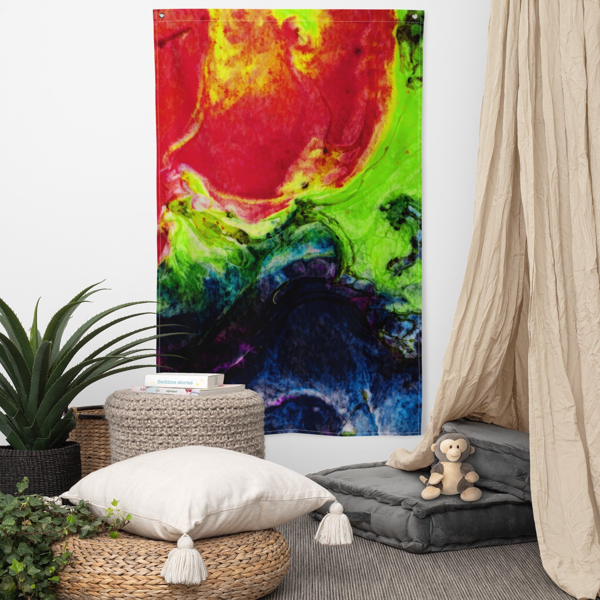 Green Red Abstract Painting Flag Tapestry-4