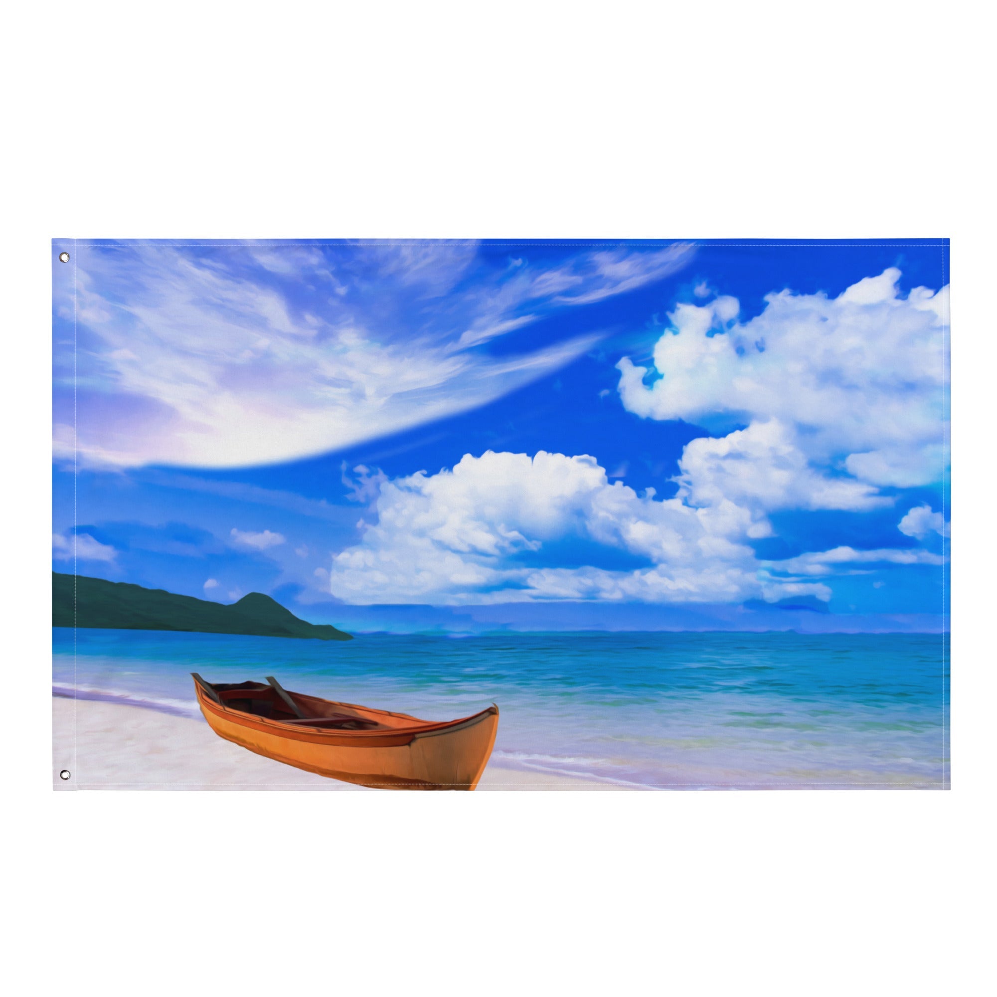 Beach Boat  Painting Flag Tapestry-0