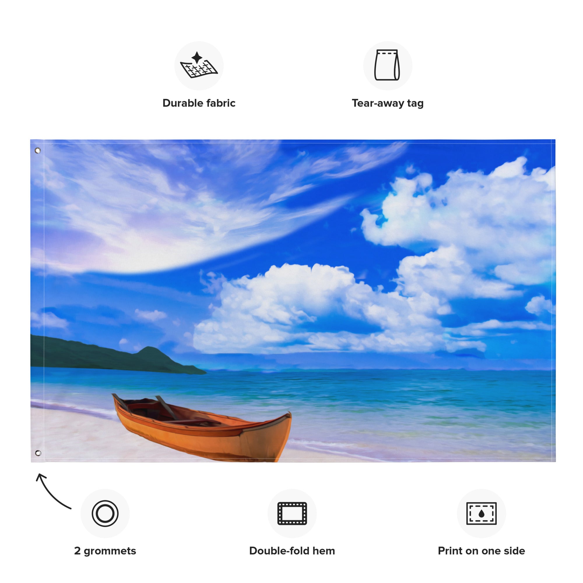 Beach Boat  Painting Flag Tapestry-1