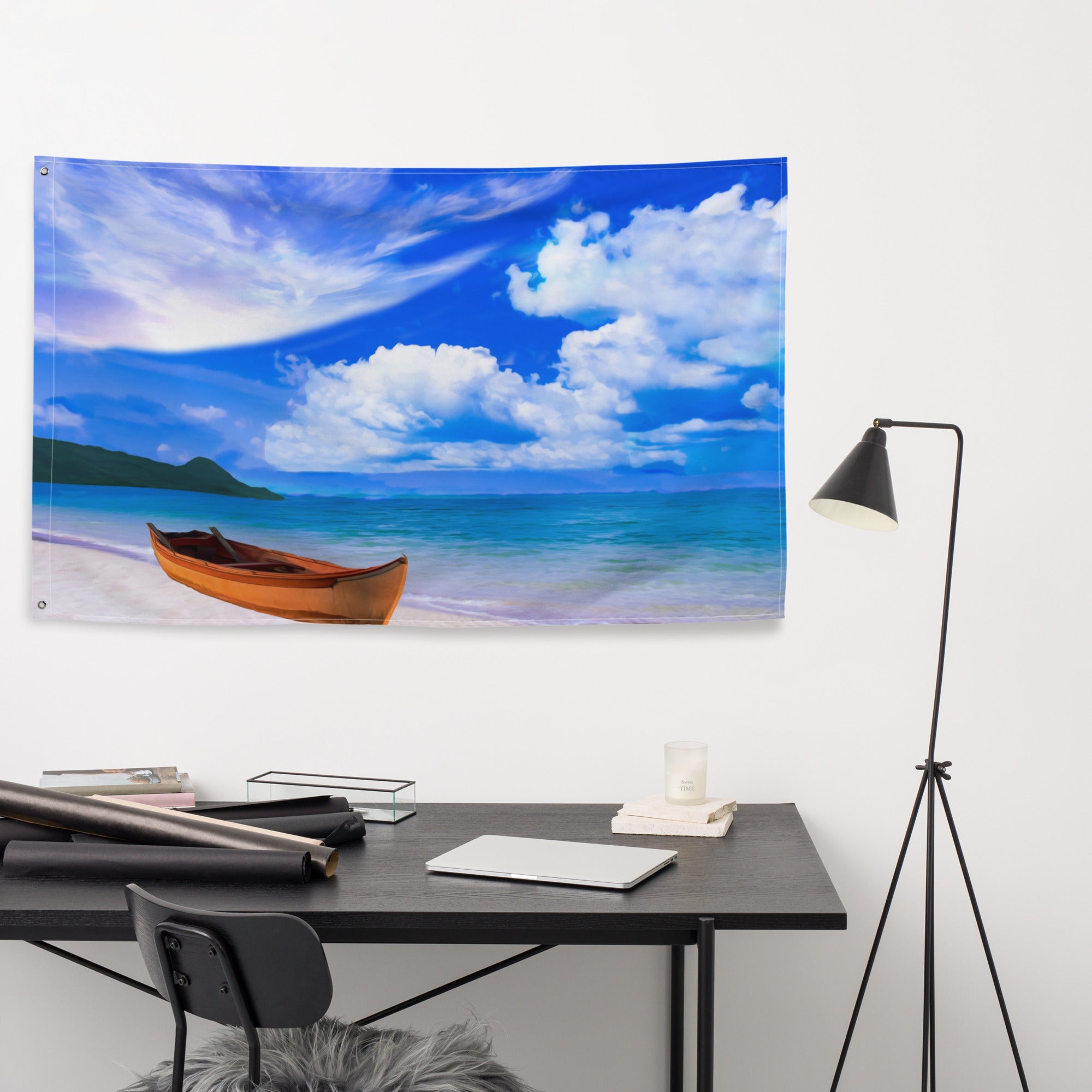 Beach Boat  Painting Flag Tapestry-3