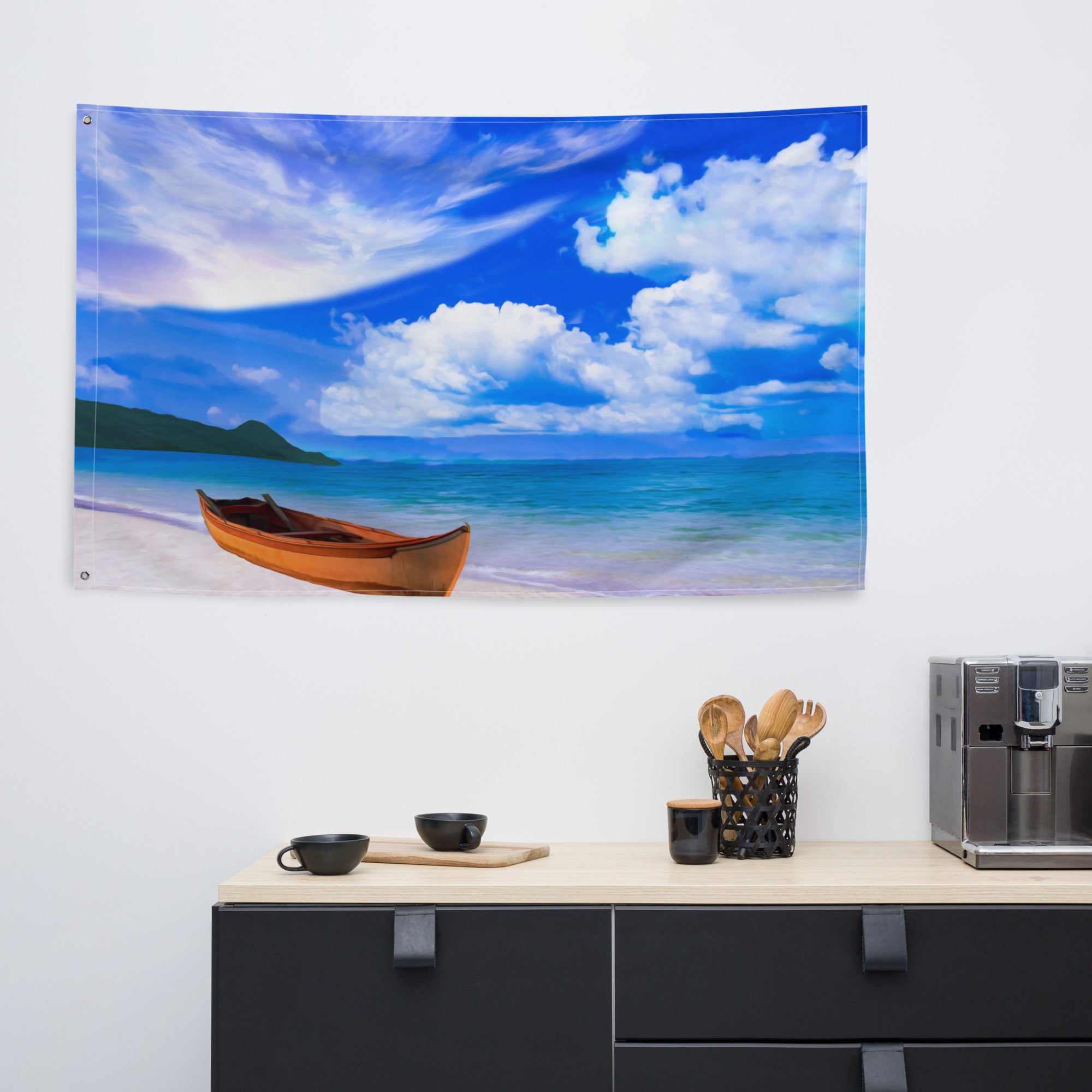 Beach Boat  Painting Flag Tapestry-4