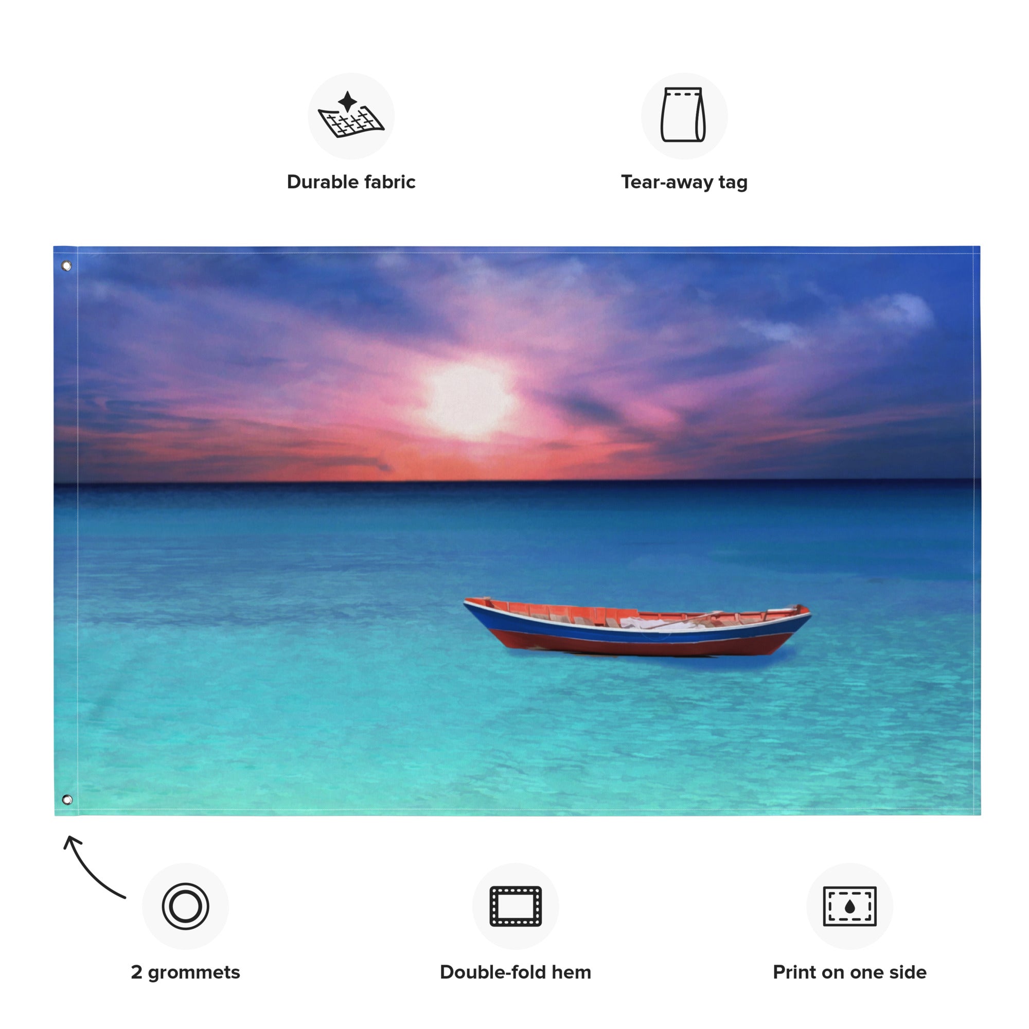 Sunset Boat Ocean Painting Flag Tapestry-1