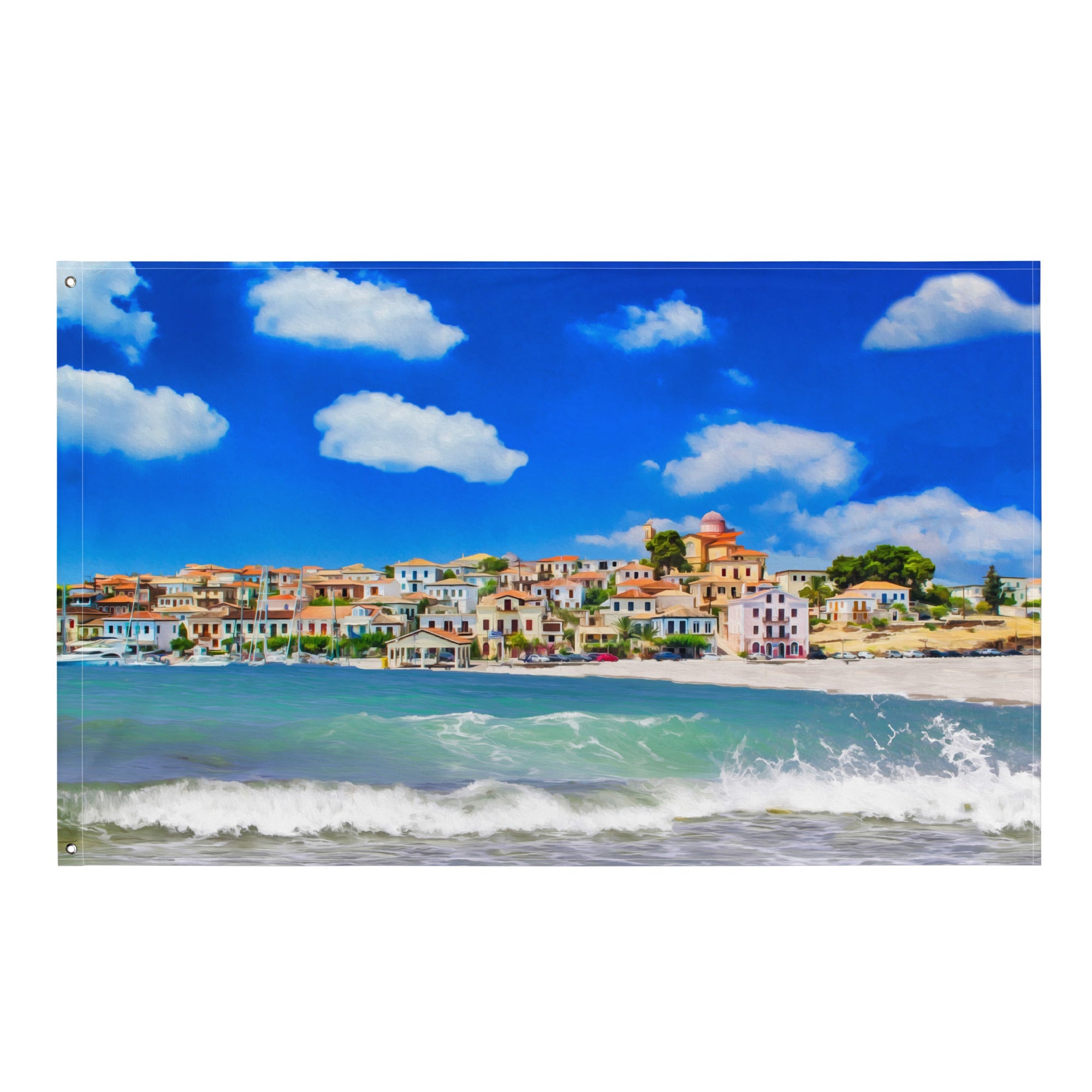 Beach Town Painting Flag Tapestry-0