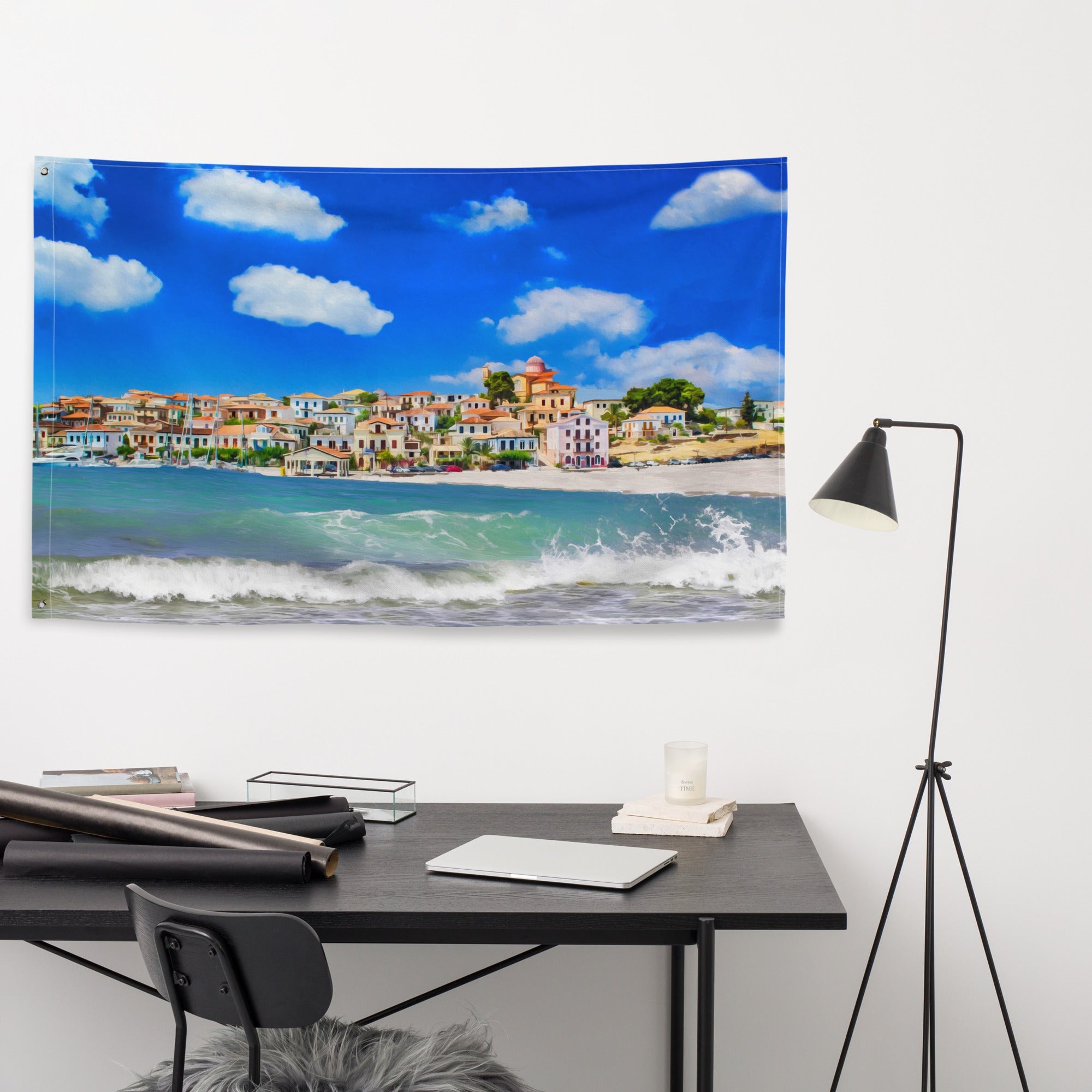 Beach Town Painting Flag Tapestry-3