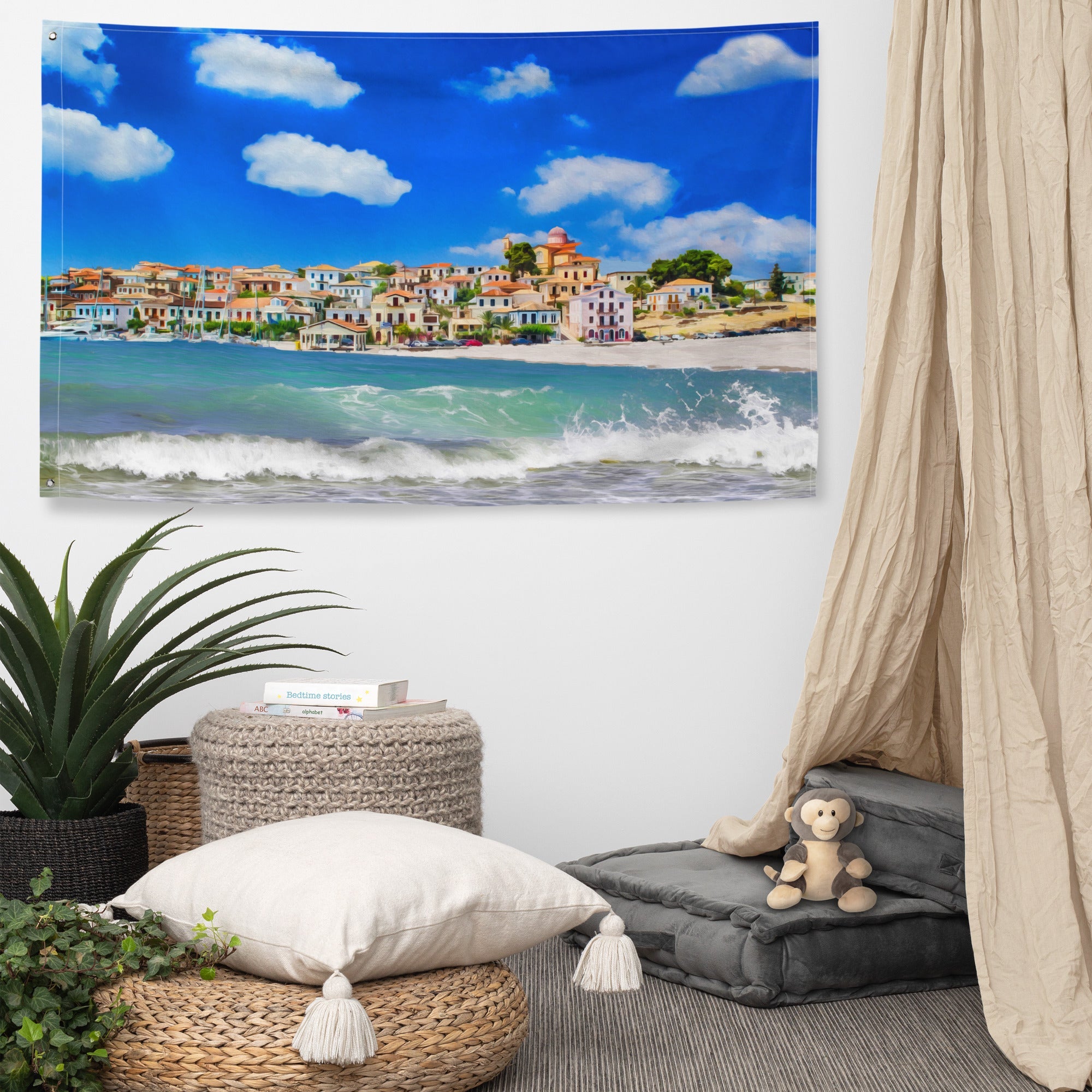 Beach Town Painting Flag Tapestry-4