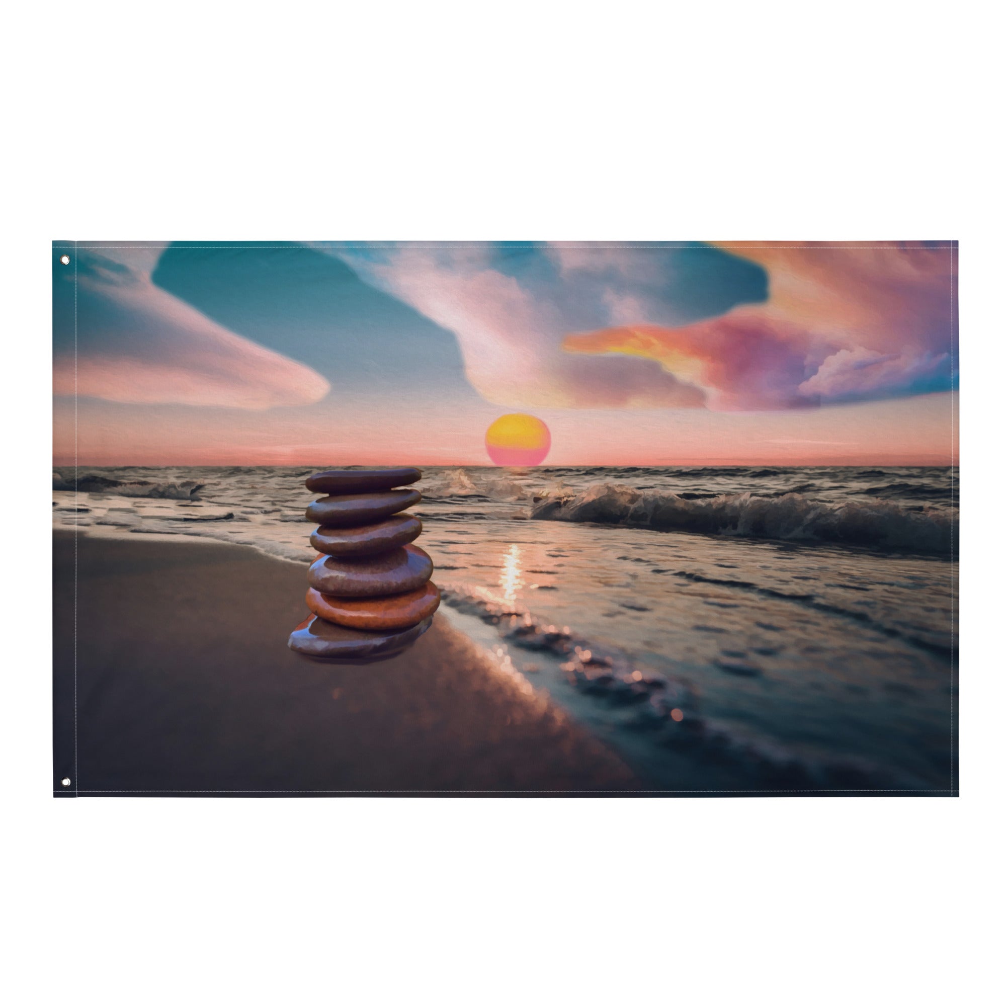 Stacking Stones Painting Flag Tapestry-0