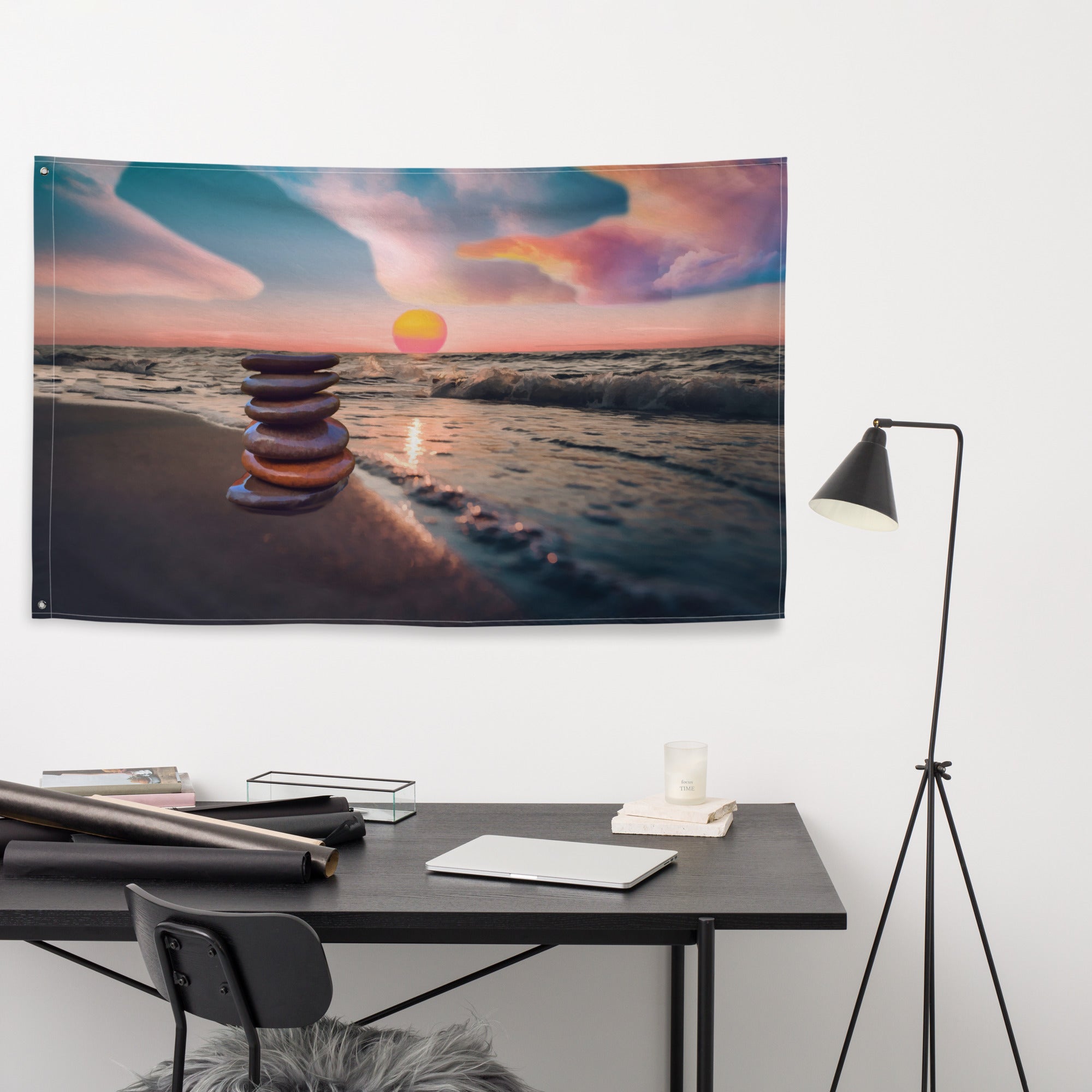 Stacking Stones Painting Flag Tapestry-3