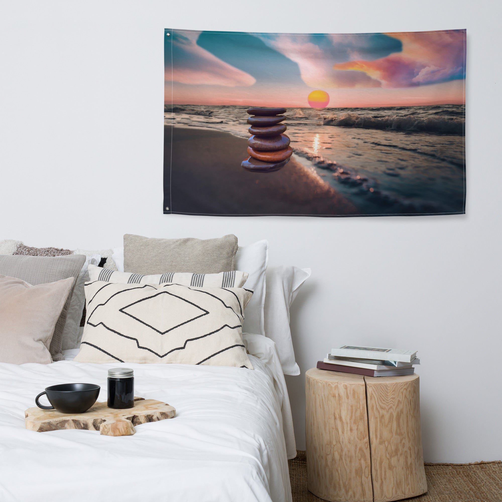 Stacking Stones Painting Flag Tapestry-4