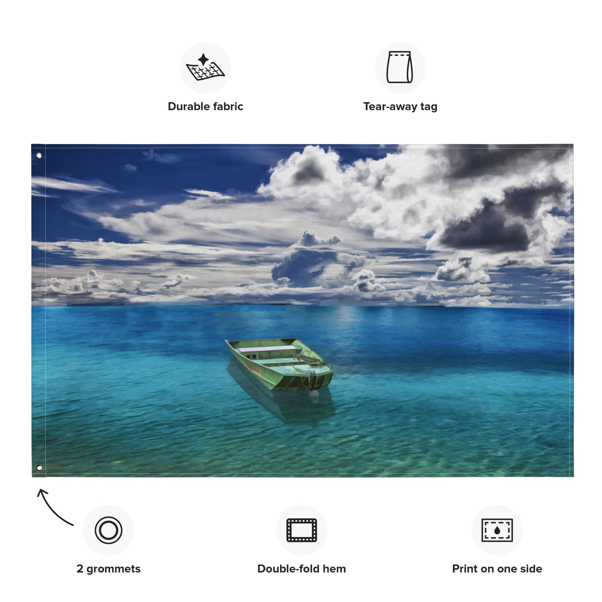 Green Boat Ocean Painting Flag Tapestry-1