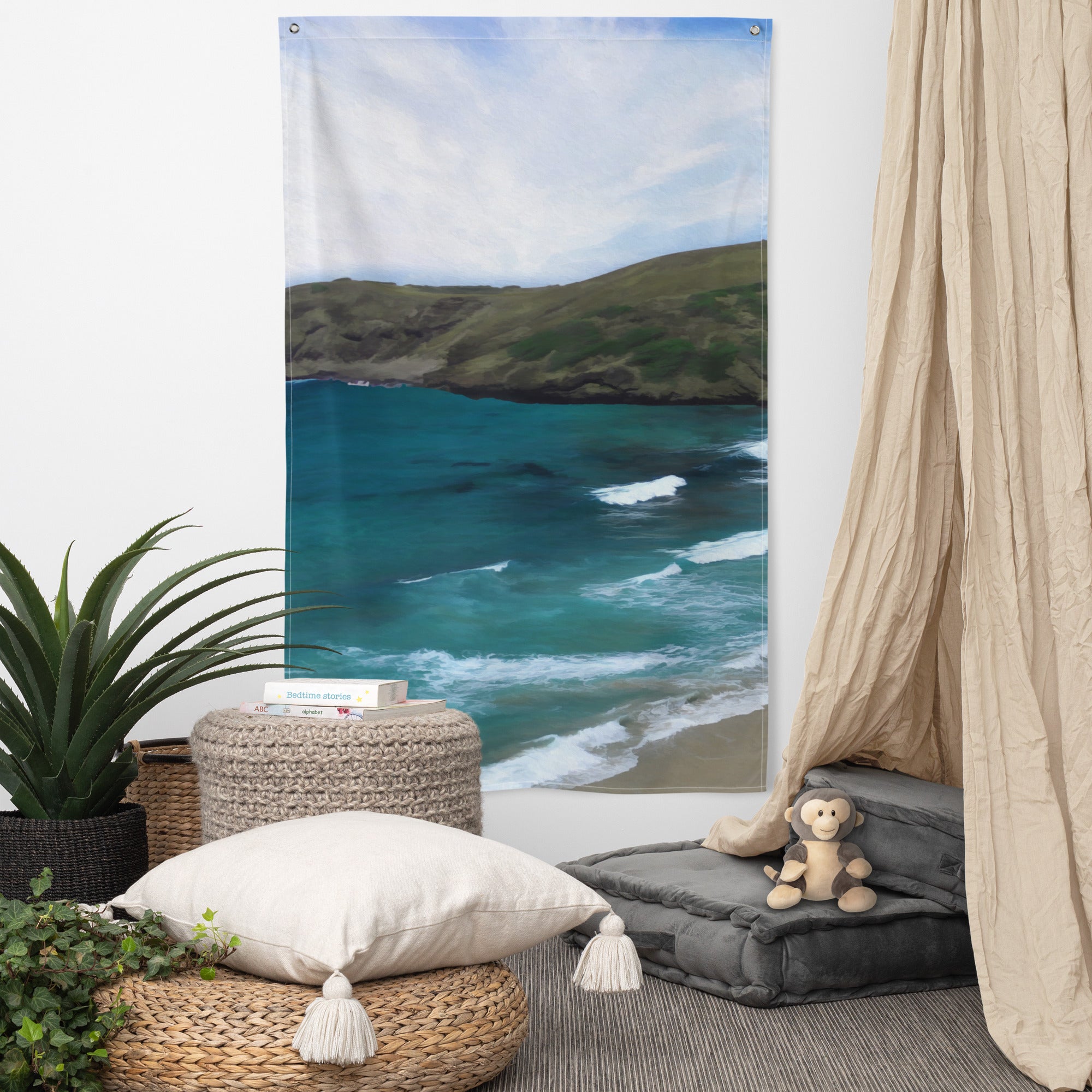 Burleigh Beach  Gold Coast   Painting Flag Tapestry-4