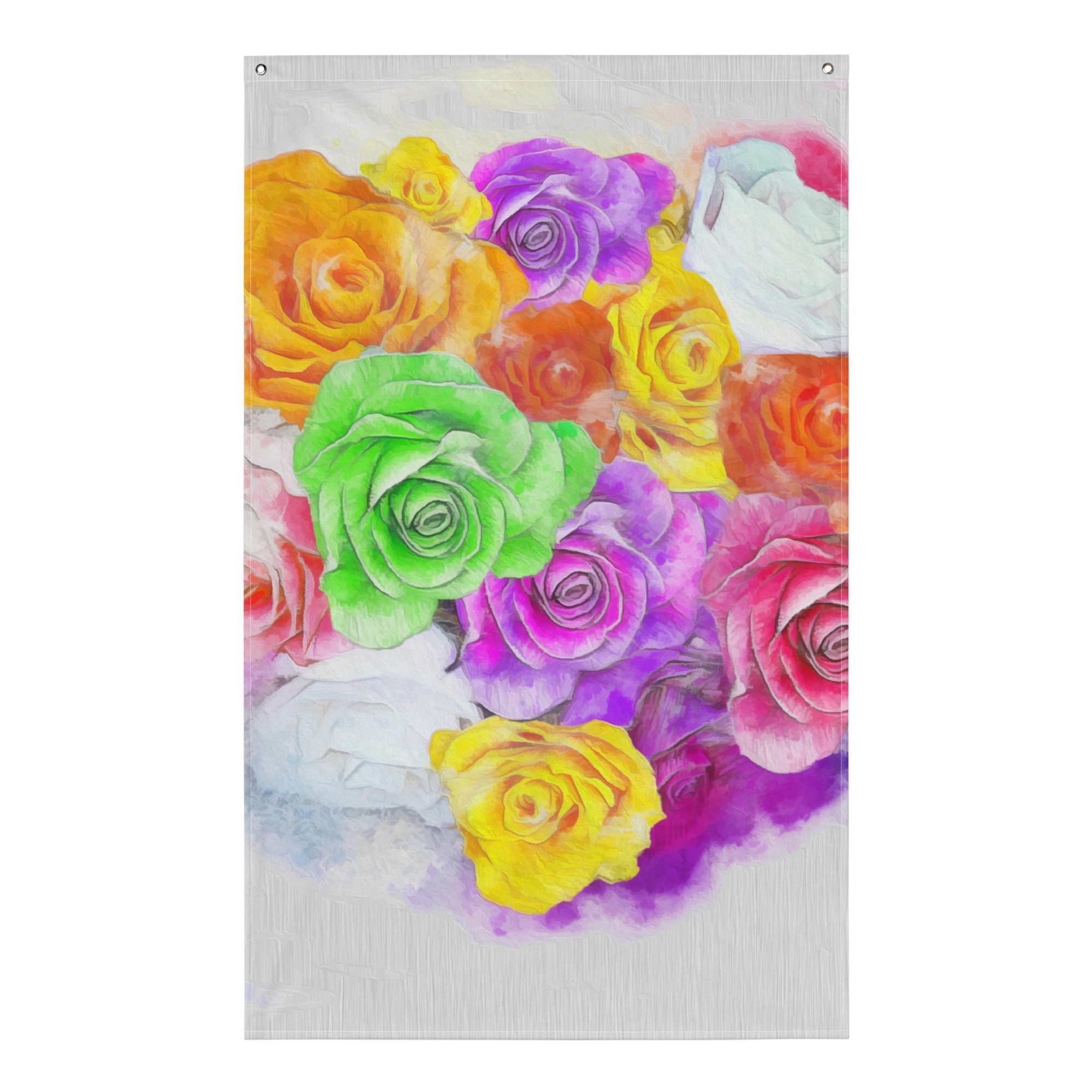 Rainbow  Rose Painting Flag Tapestry-0