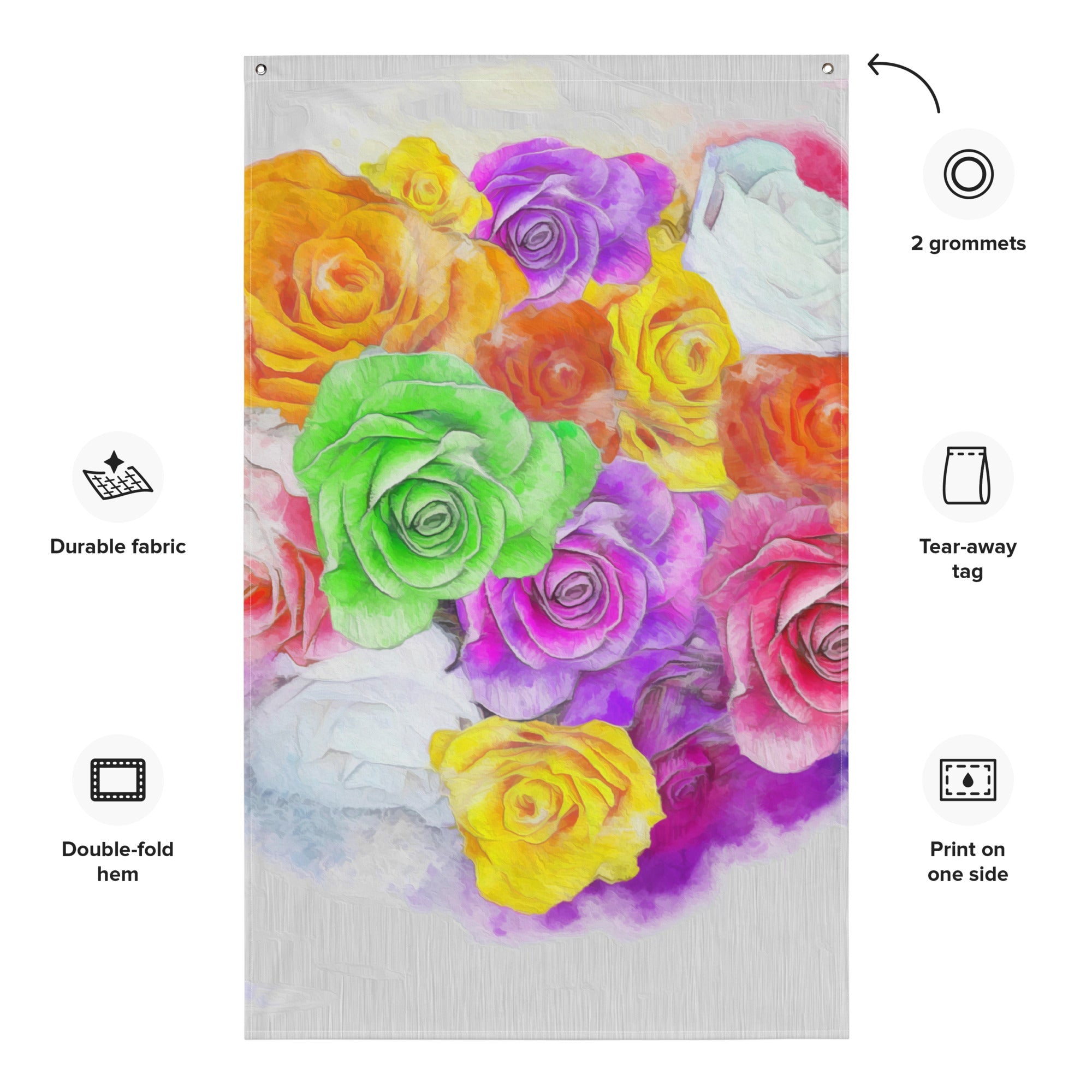Rainbow  Rose Painting Flag Tapestry-1