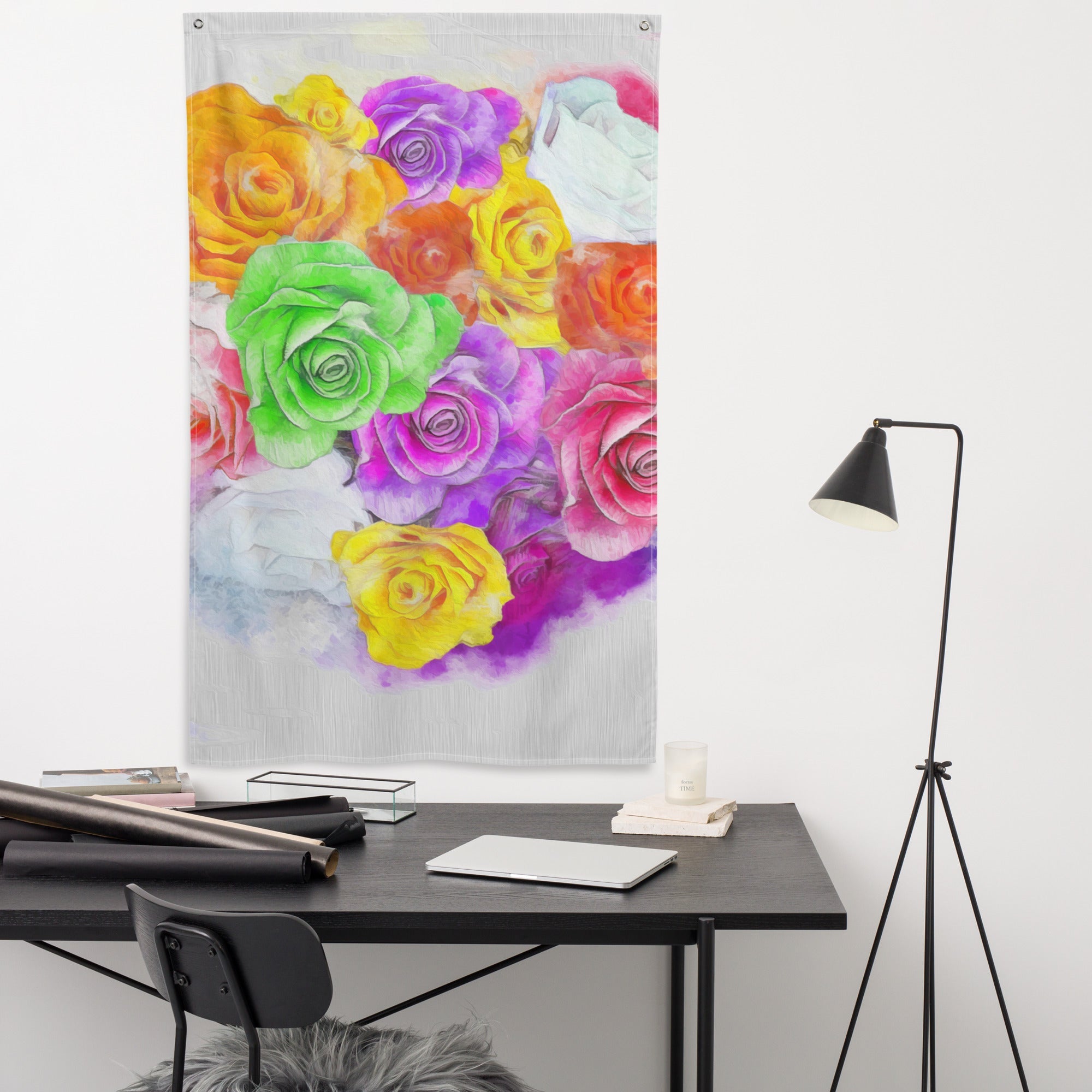 Rainbow  Rose Painting Flag Tapestry-3