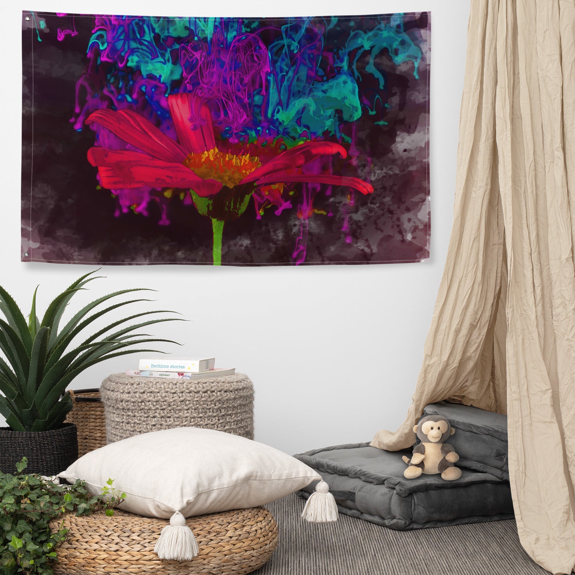 Modern Art  Abstract  Flower Painting Flag Tapestry-4
