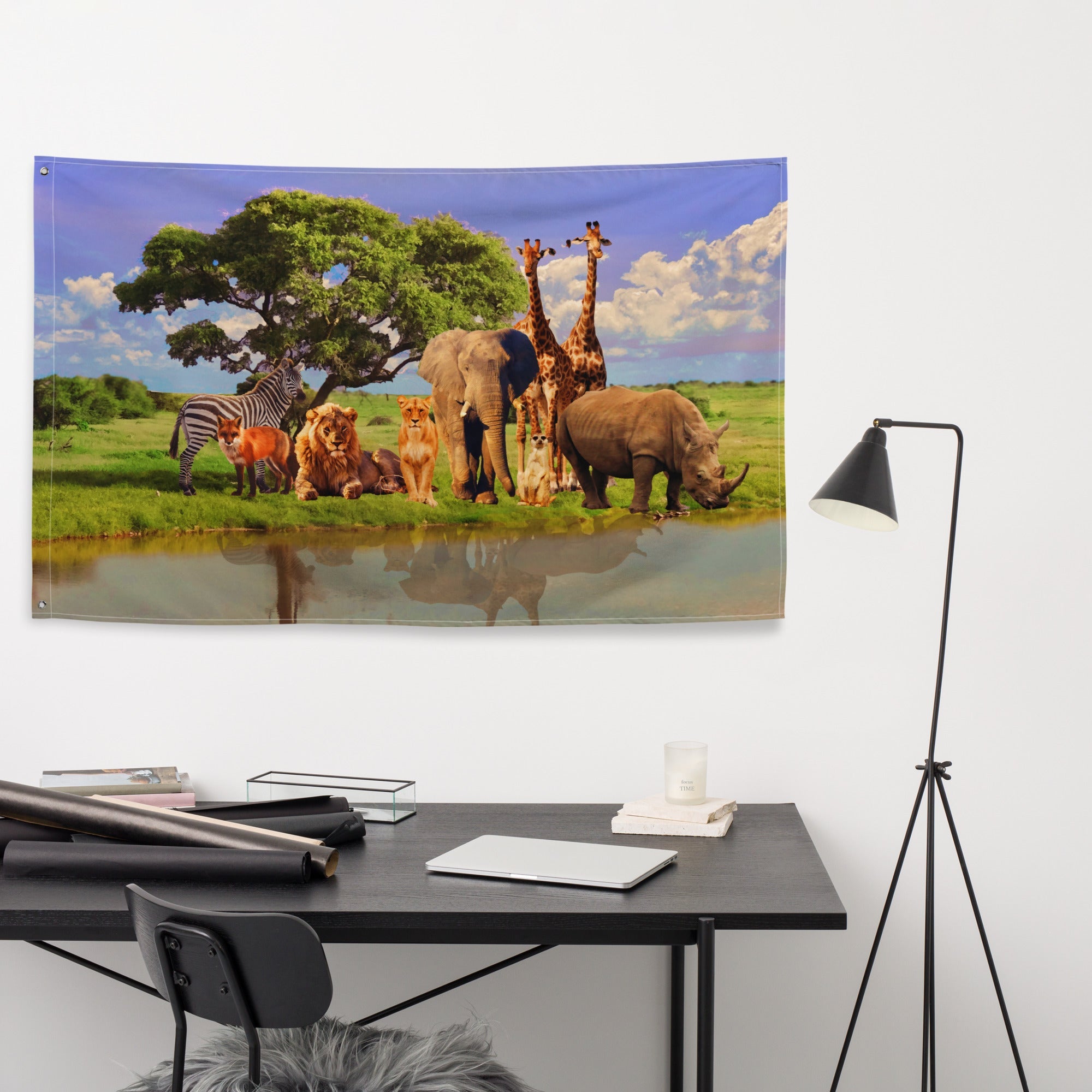 Animal Group Tree Painting Flag Tapestry-3