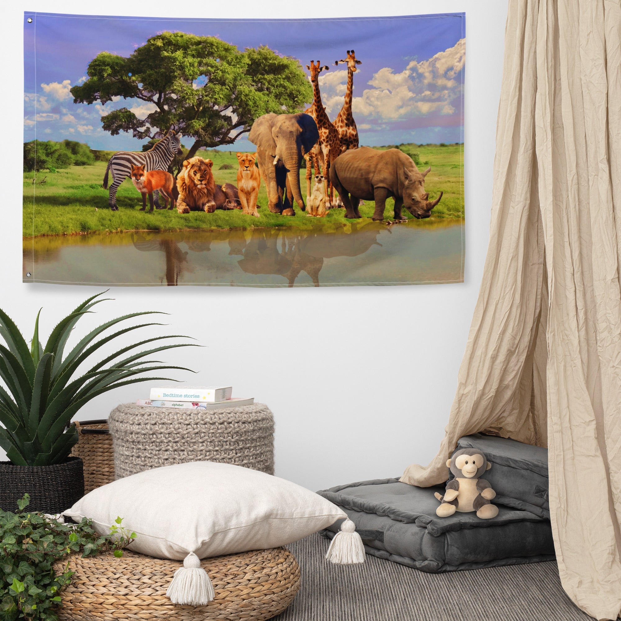 Animal Group Tree Painting Flag Tapestry-4