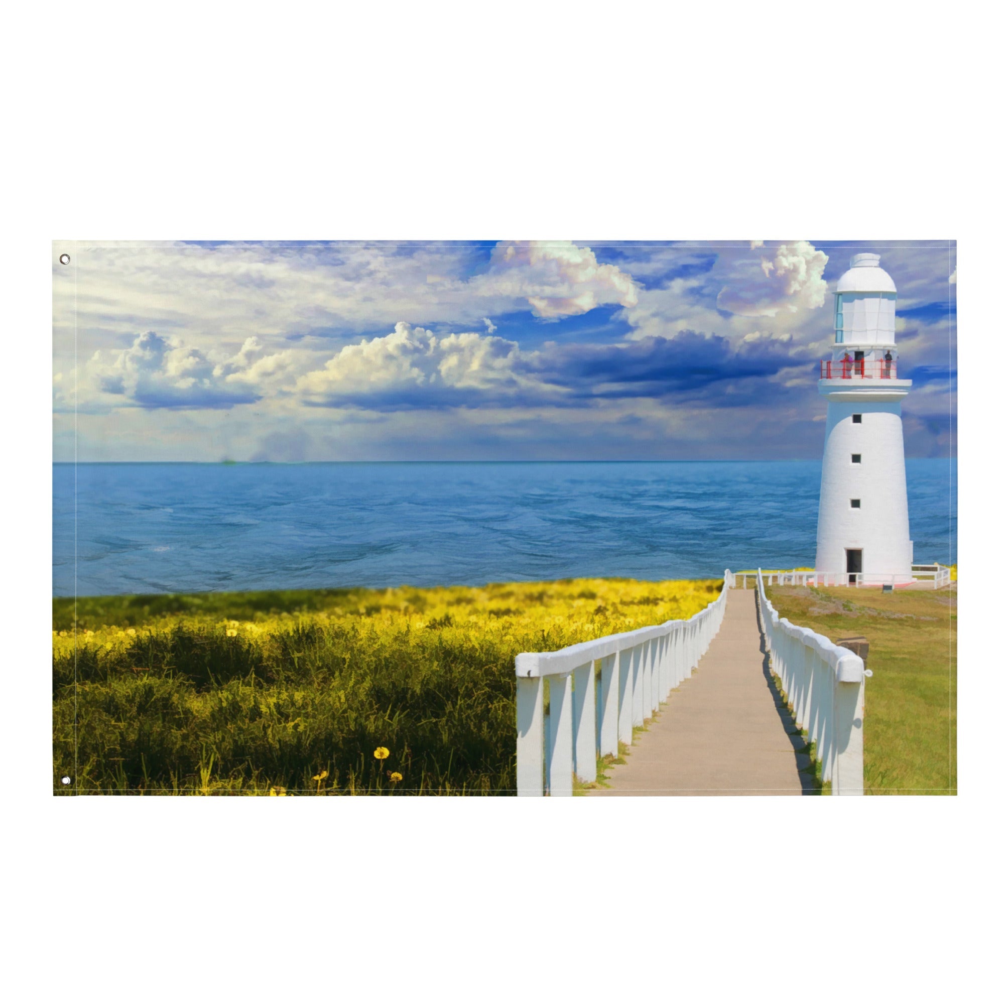 Pathway to lighthouse Painting 3 Flag Tapestry-0