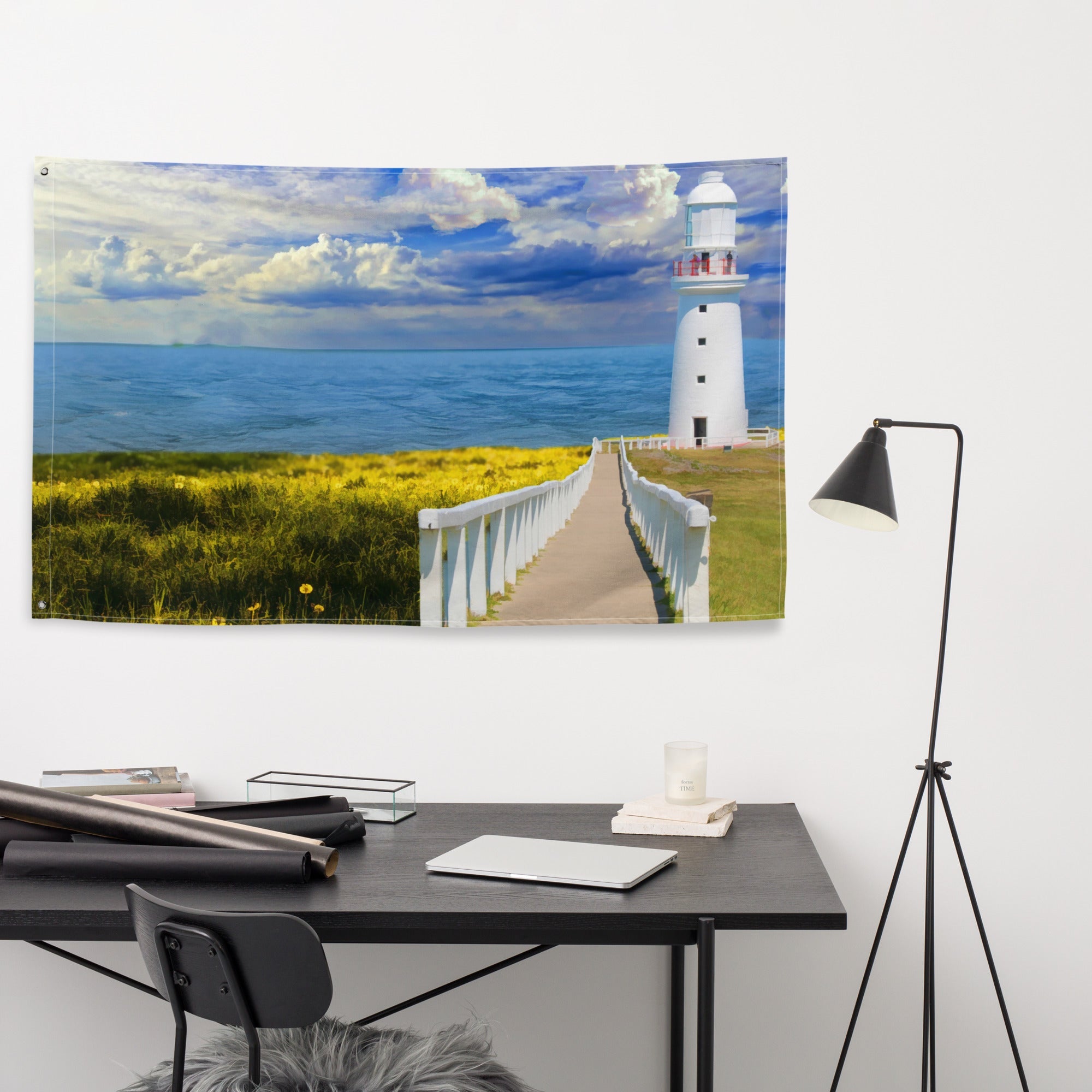 Pathway to lighthouse Painting 3 Flag Tapestry-3