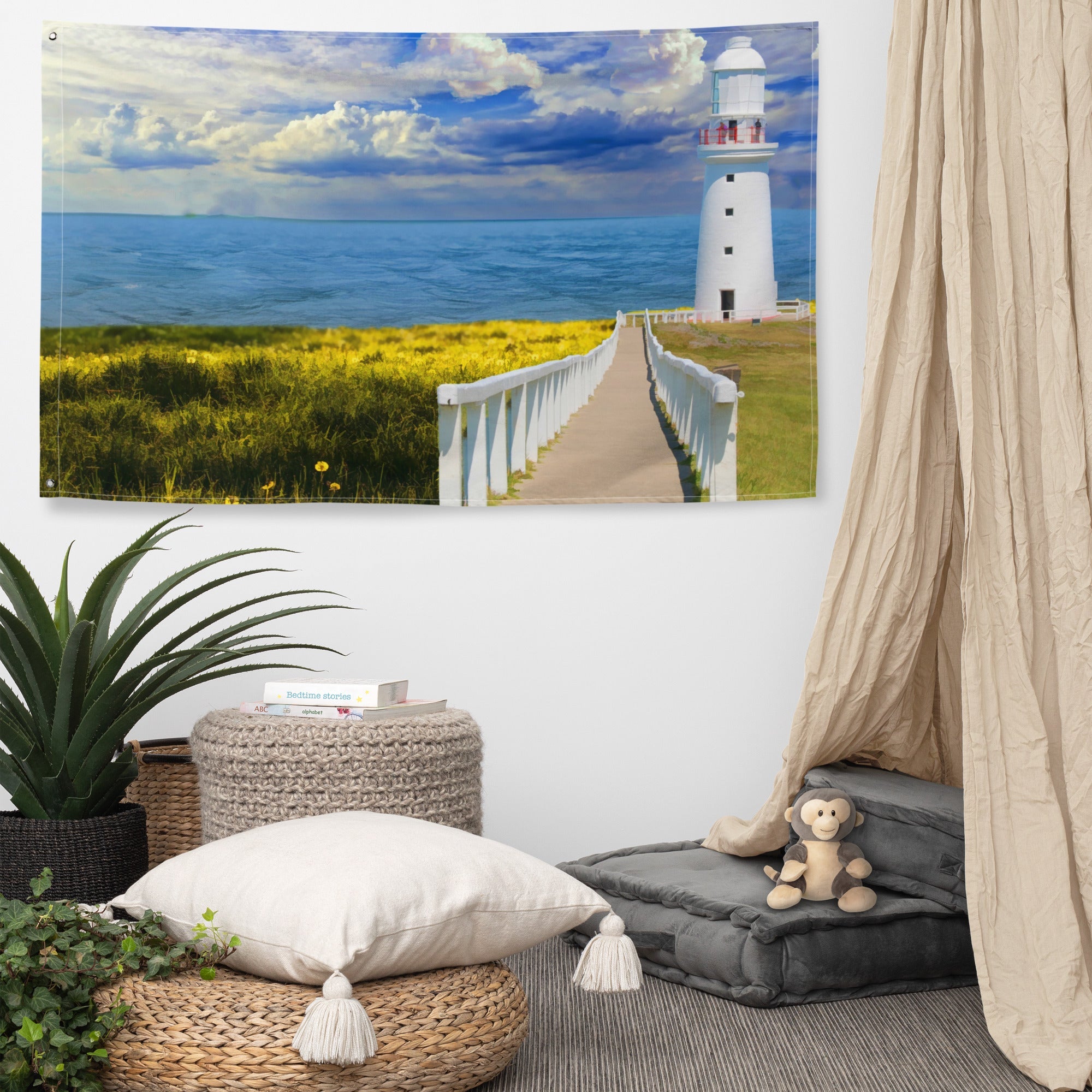 Pathway to lighthouse Painting 3 Flag Tapestry-4
