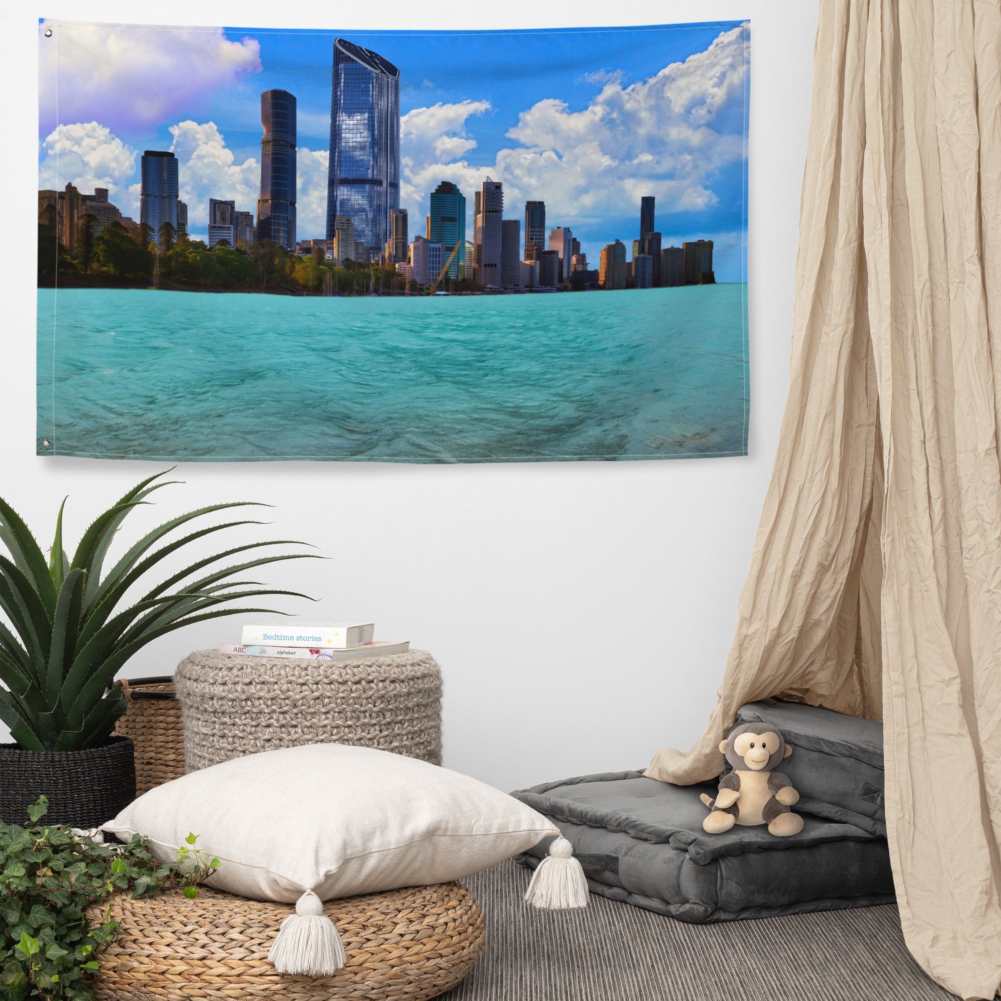 Brisbane Riverside Painting Flag Tapestry-4