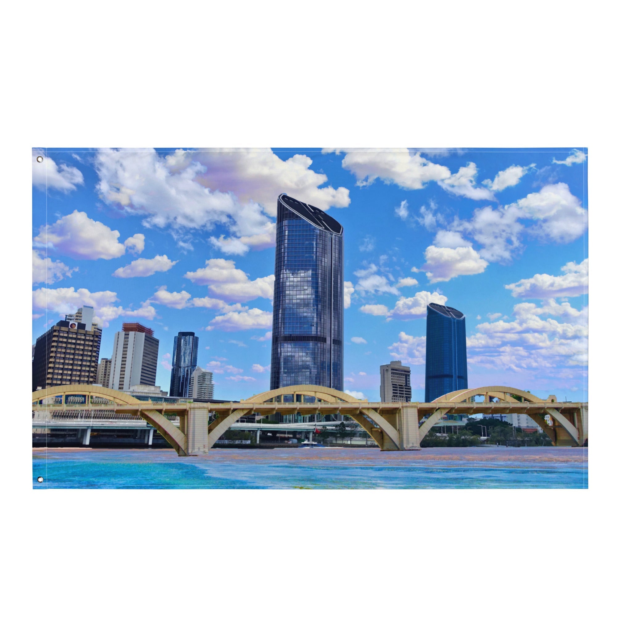 Brisbane River Bridge Painting Flag Tapestry-0