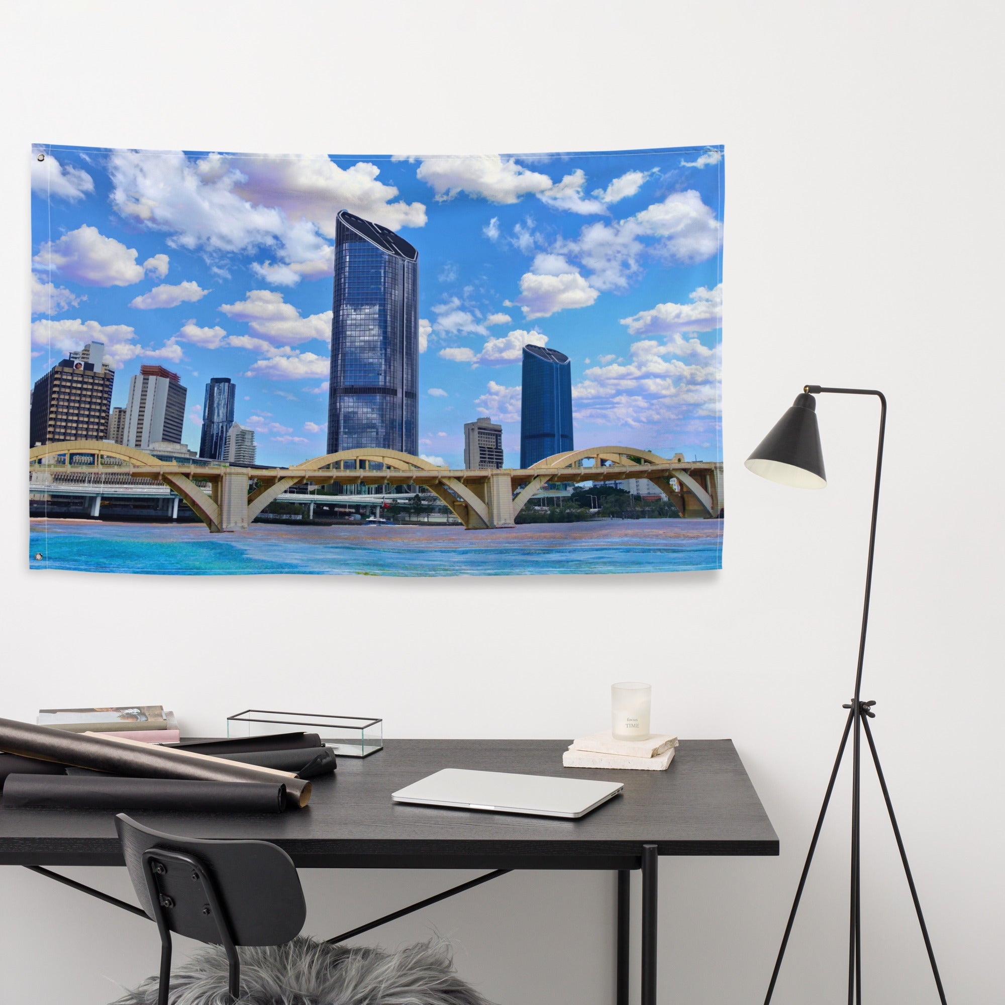 Brisbane River Bridge Painting Flag Tapestry-3
