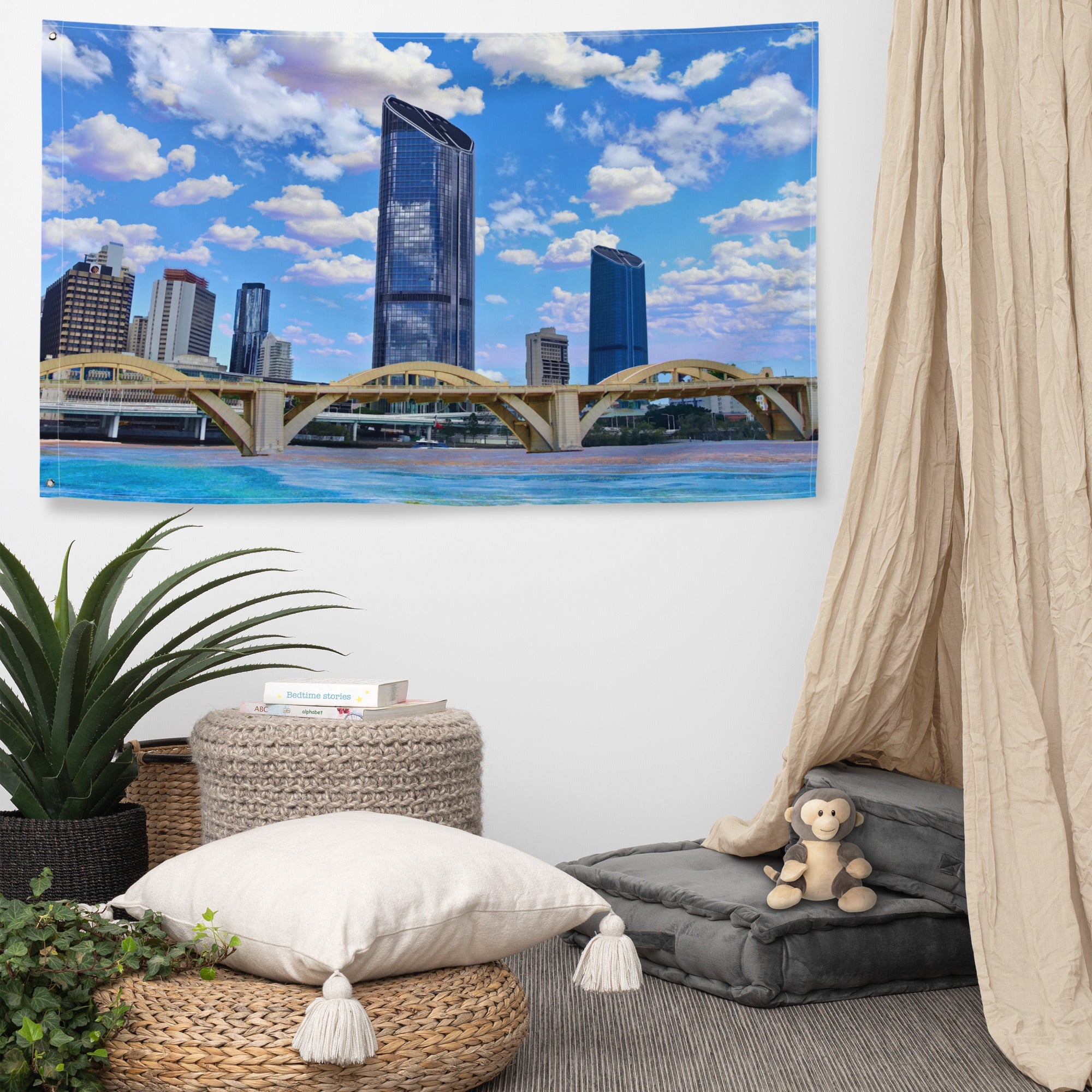 Brisbane River Bridge Painting Flag Tapestry-4