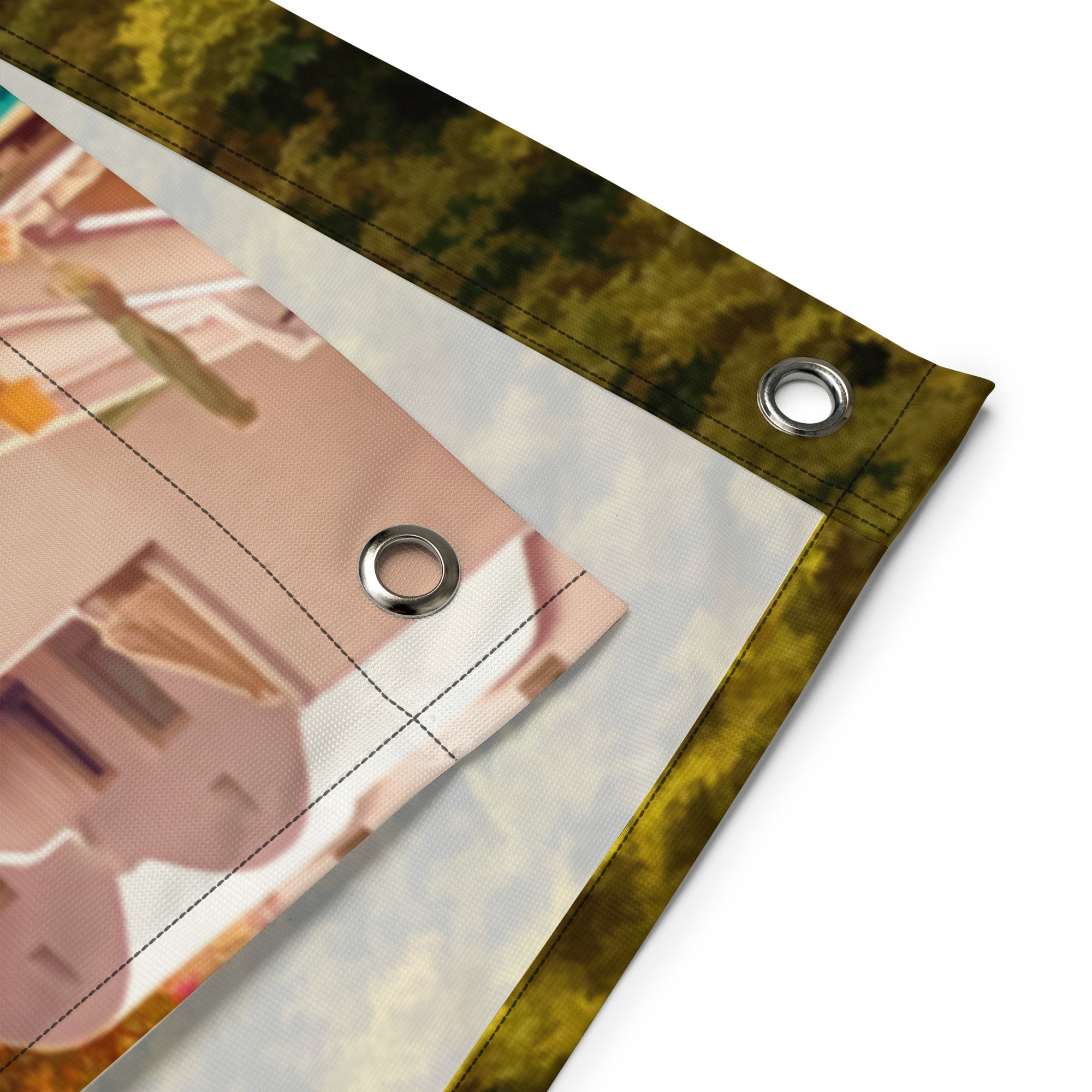 Santorini Oil Painting Flag Tapestry-2