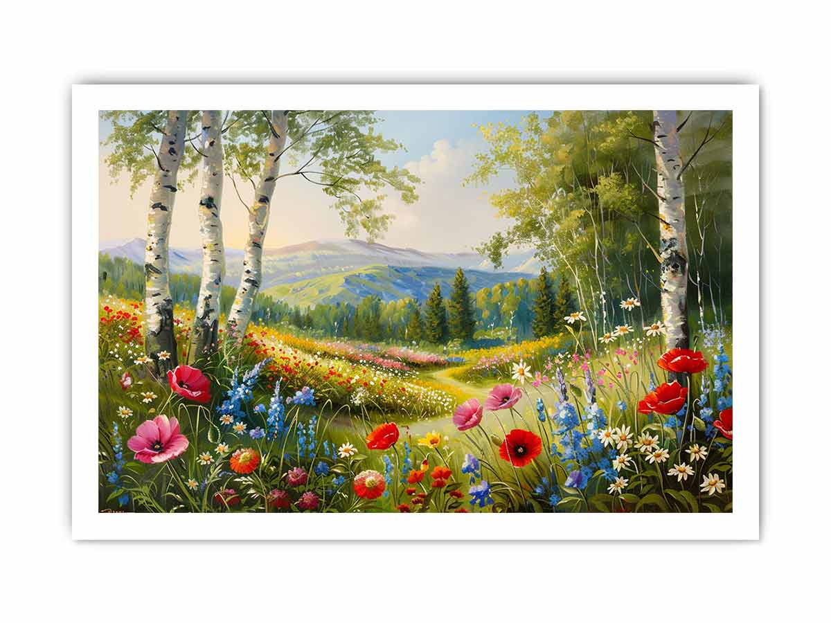 Landscape  wild flowers Canvas painting Print-8