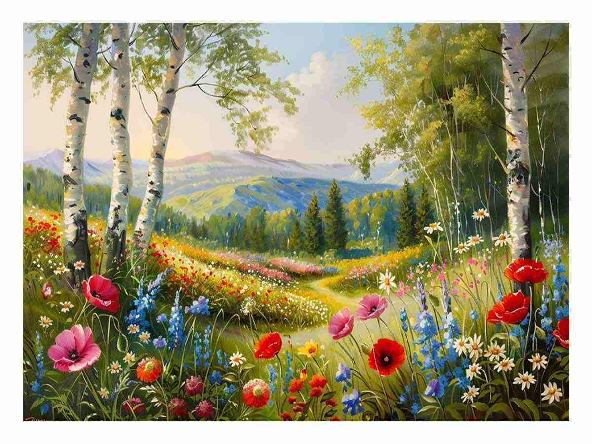 Landscape  wild flowers Canvas painting Print-0