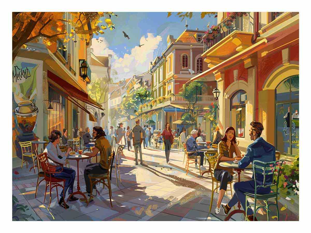 Street cafe Watercolor Painting-0