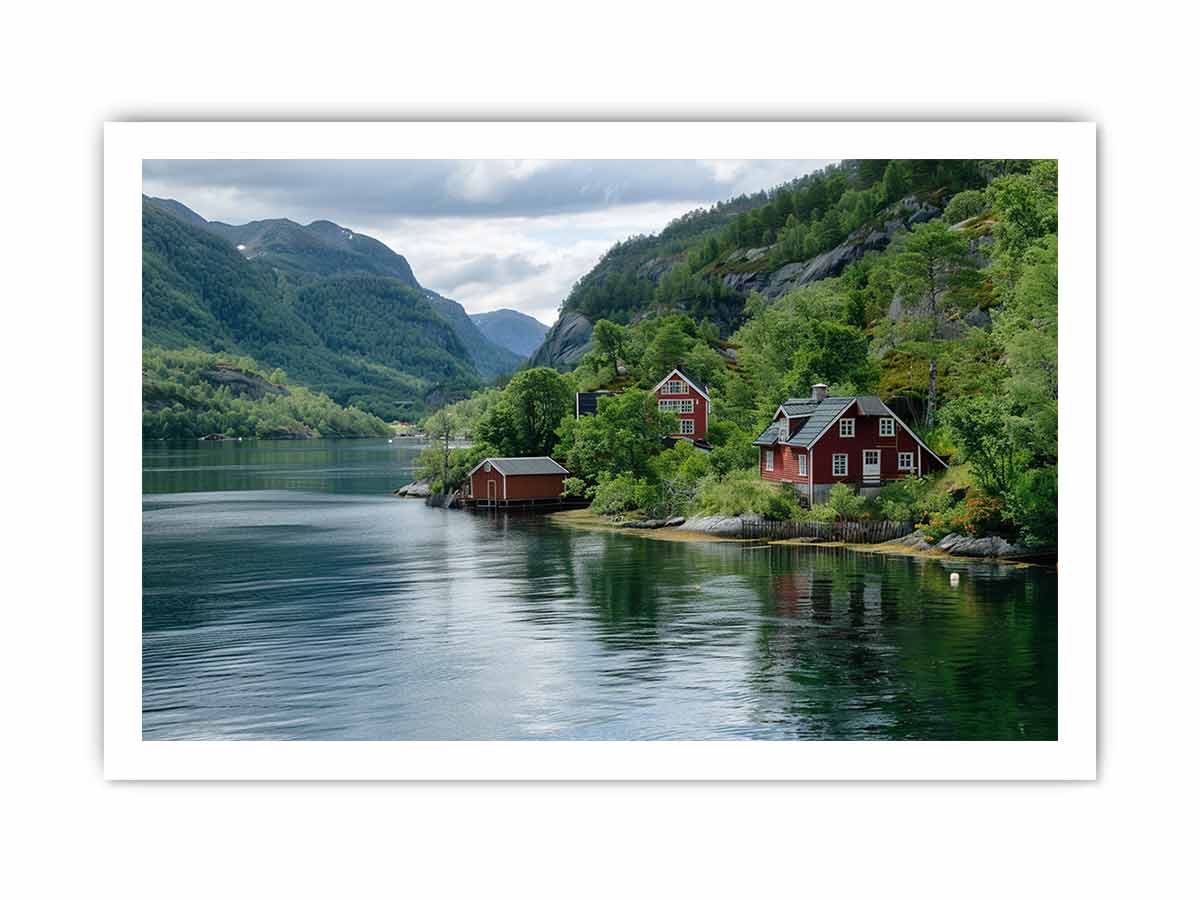 Lake Side Home Canvas Art Print-8
