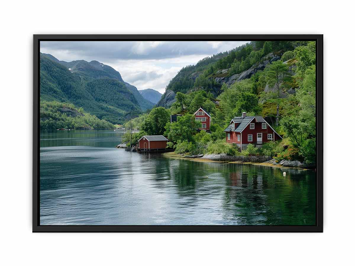 Lake Side Home Canvas Art Print-4