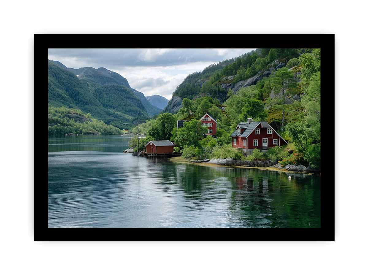 Lake Side Home Canvas Art Print-7