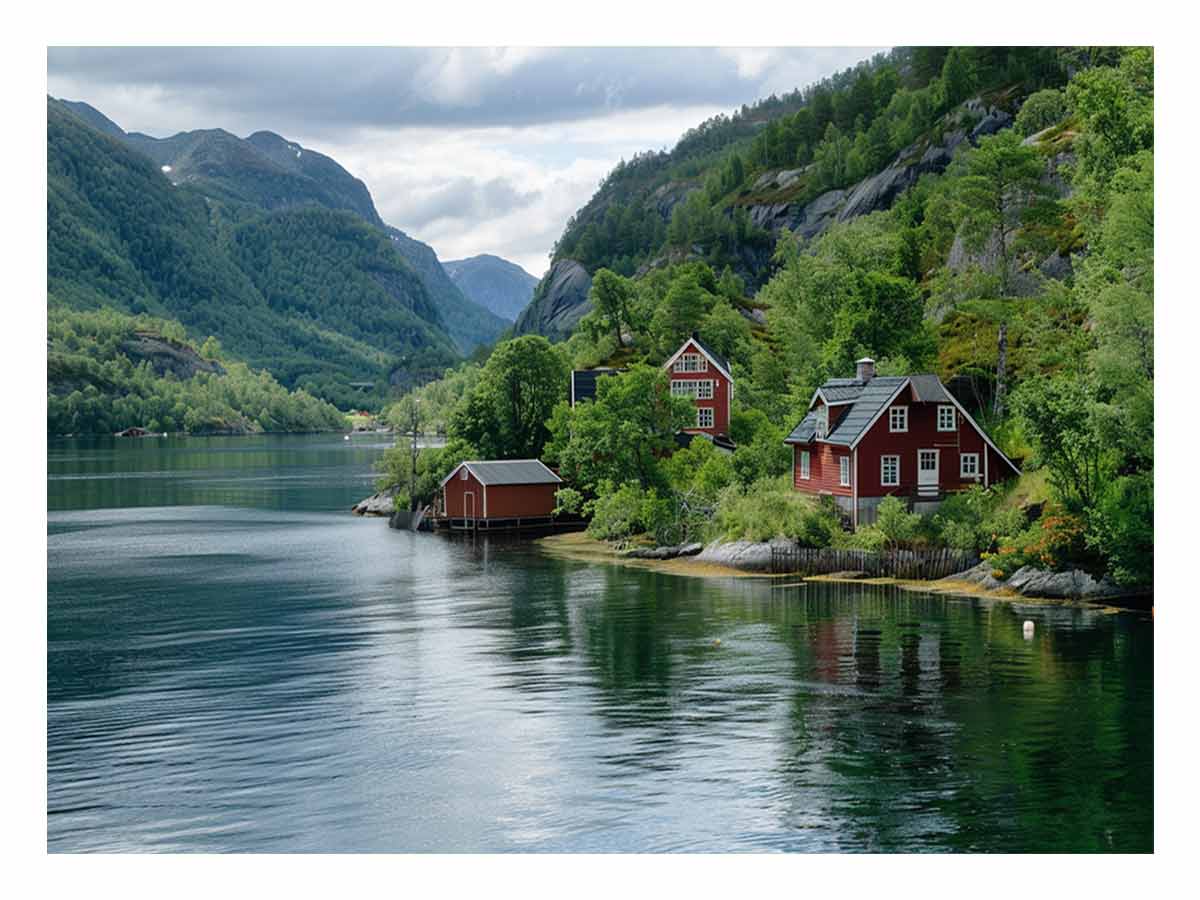 Lake Side Home Canvas Art Print-0