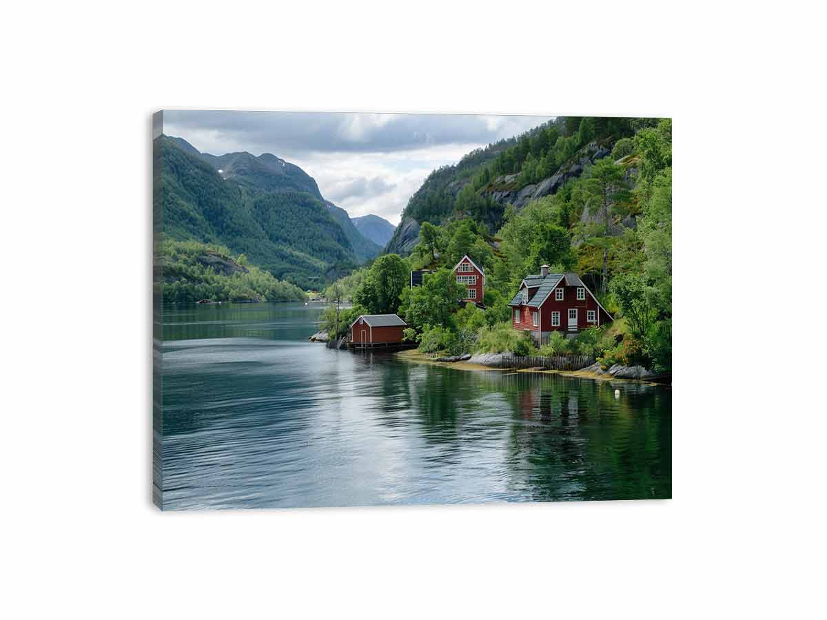 Lake Side Home Canvas Art Print-3